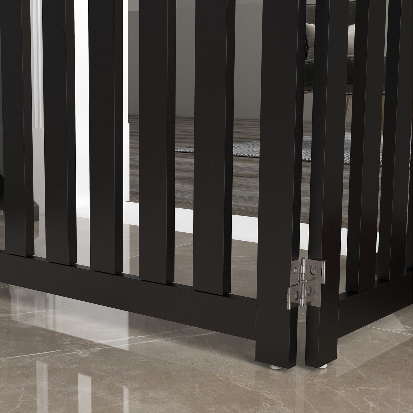 23.5"H Foldable Dog Gate with Door, 4 Panels Freestanding Pet Gate Barriers Indoor with Support Feet, Puppy Fence for Small Dogs, Black