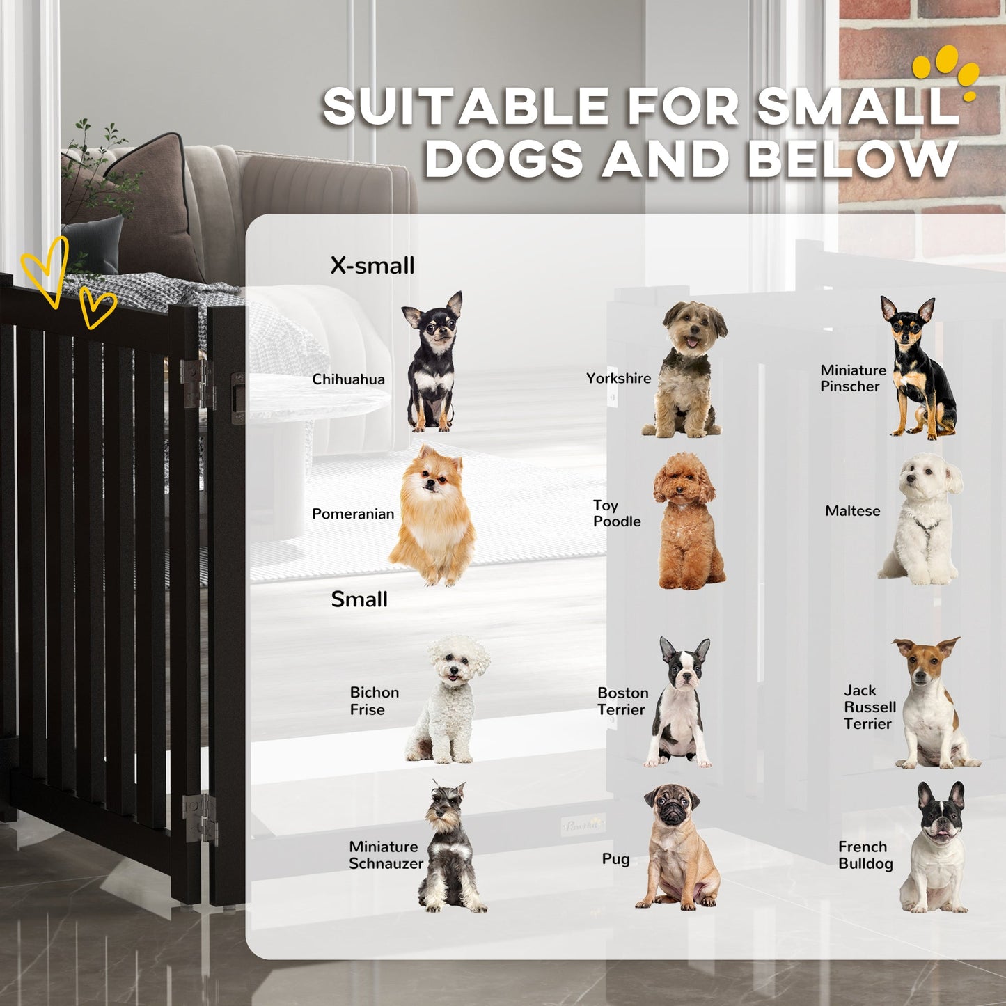 23.5"H Foldable Dog Gate with Door, 4 Panels Freestanding Pet Gate Barriers Indoor with Support Feet, Puppy Fence for Small Dogs, Black