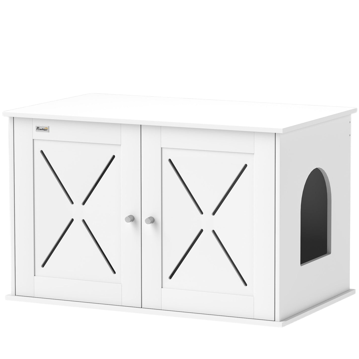 Cat Litter Box Enclosure, Hidden Cat Litter Box Furniture with Double Doors, Hole, Pet House Side End Table, 31.5" x 19" x 20", White