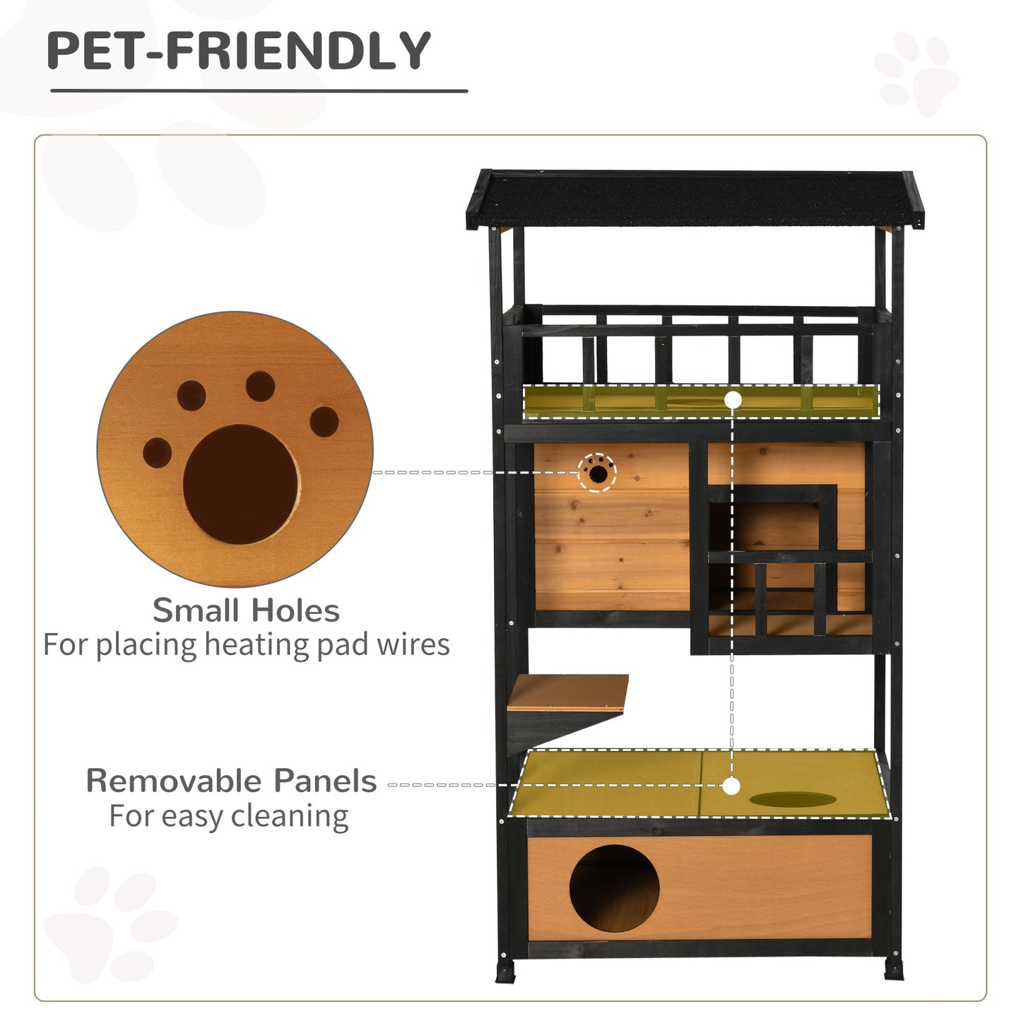 Outdoor Cat House, 4-Floor Wood Cat House for Feral Cats with Balcony, Condo, Fun Entrances, Perch, Natural