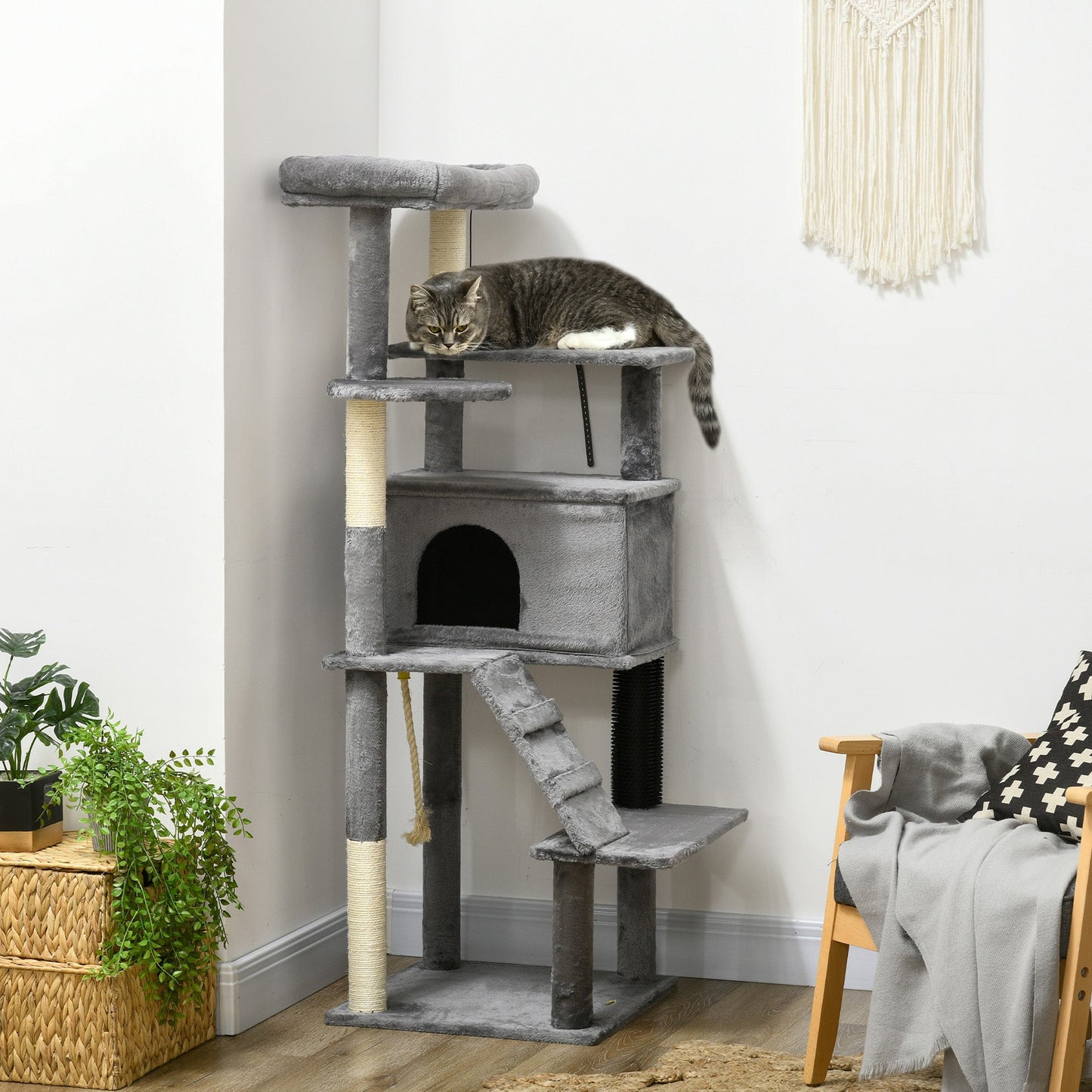 Cat Tree for Large Cats Adult, 58" Tall Cat Tree with Scratching Posts, Large Cat Tower for Indoor Cats with Bed, House, Toys, Grey