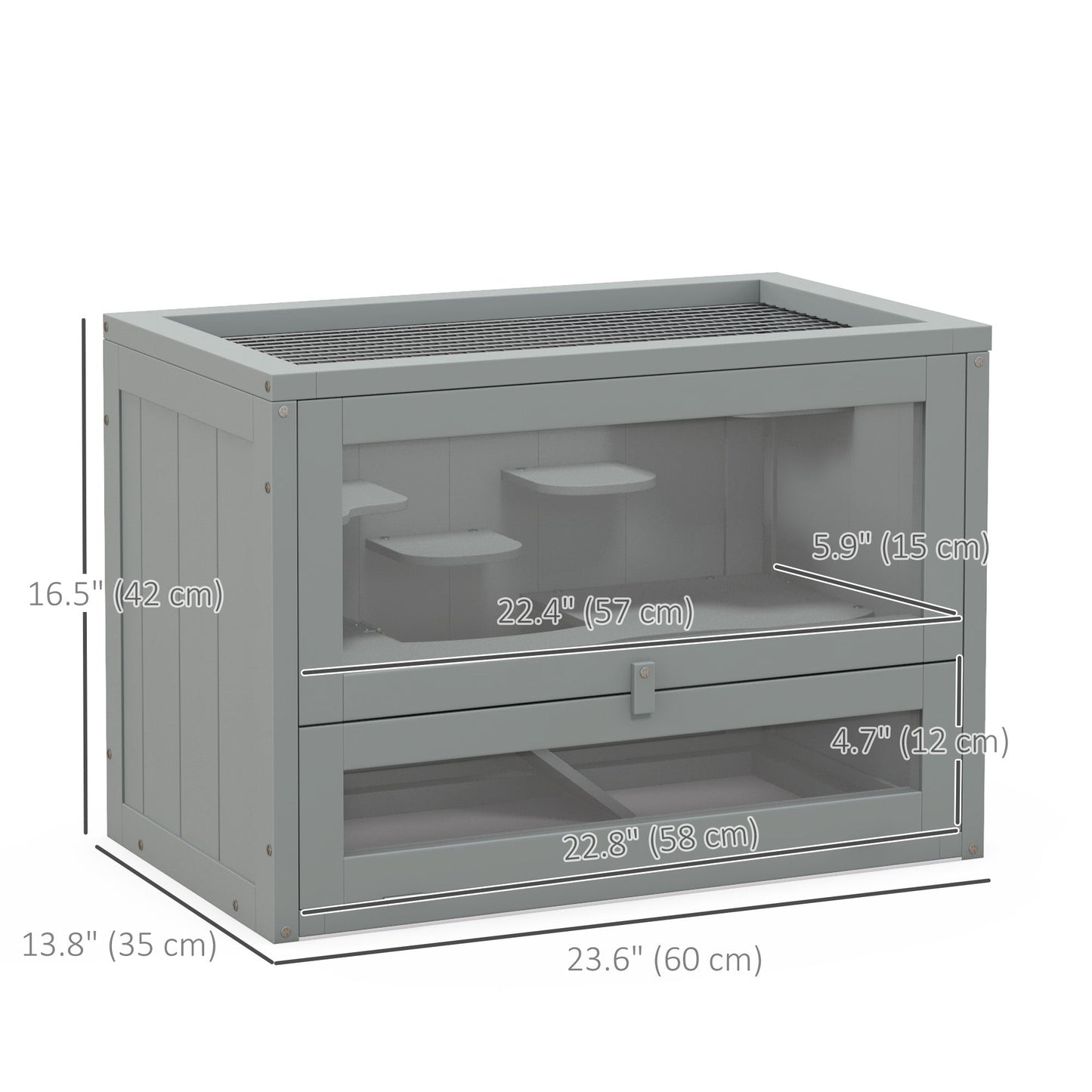 24 Inch Hamster Cage, 2 Levels Small Animals Cage with Openable Roof, Run Space, Platforms, Pet House for Dwarf Hamsters, Gerbils, Chinchillas, Grey