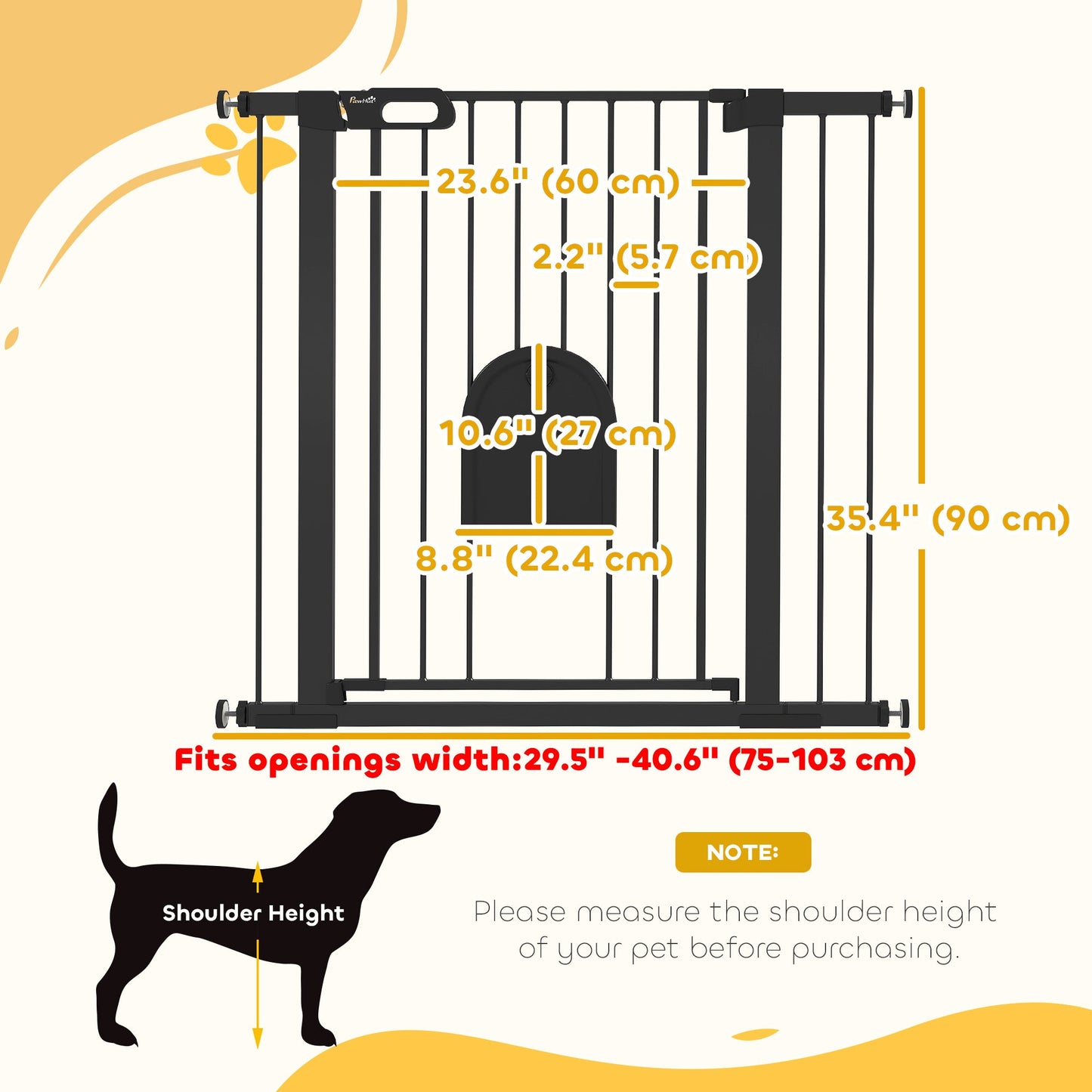 30"-41" Extra Wide Pet Gate with Small Door, 35"H Dog Gate with Safety Gate Barrier, Stair Pressure Fit, Auto Close, Double Locking, for Doorways, Hallways, Black