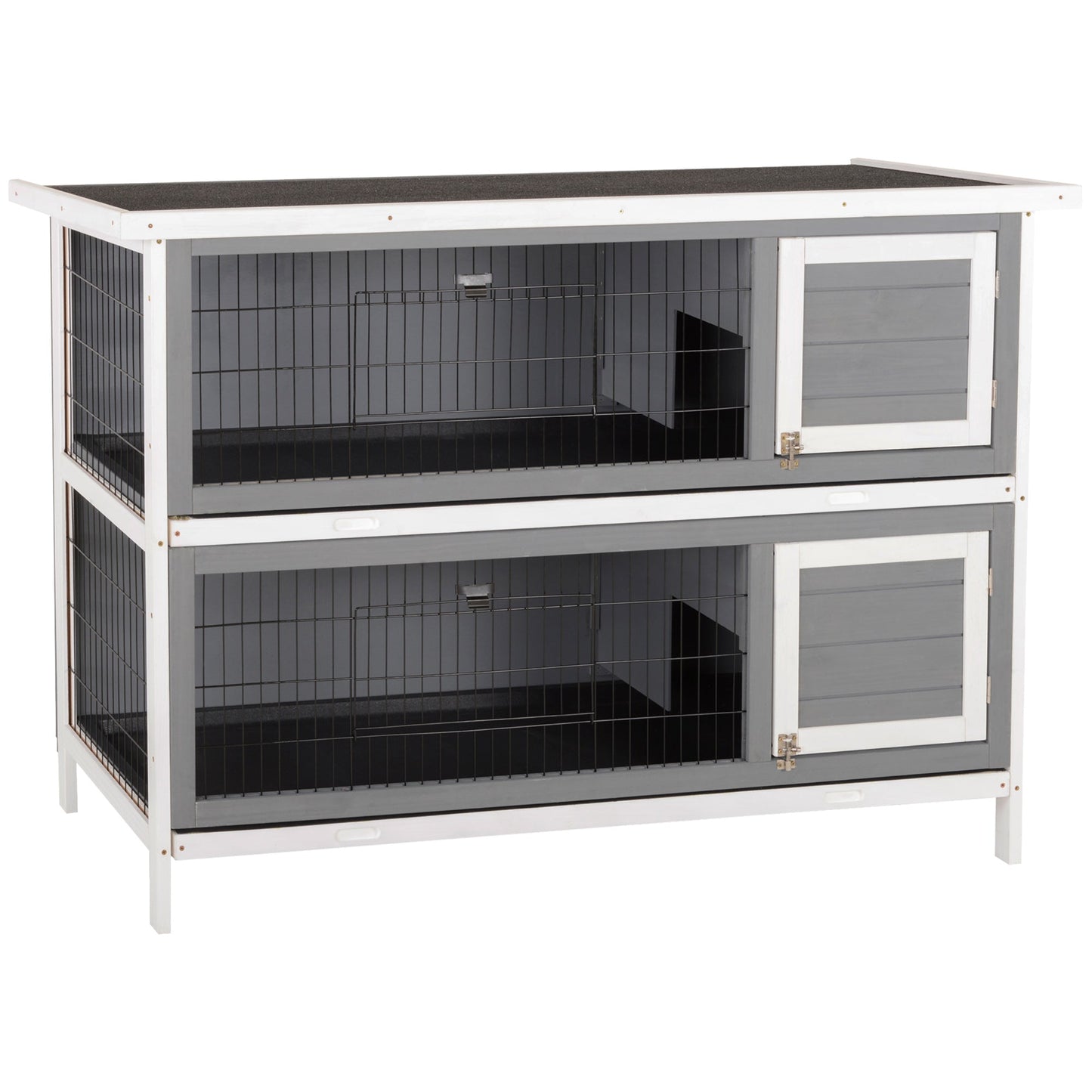 54"L 2-Story Large Rabbit Hutch Bunny Cage Wooden Pet House Small Animal Habitat with Lockable Doors, No Leak Tray and Waterproof Roof for Outdoor/Indoor Grey&White