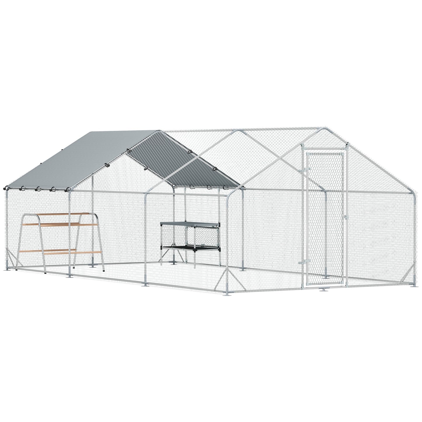 Large Metal Chicken Coop with Nesting Box, 9.8 x 19.7 x 6.4 ft Walk in Chicken Run for Yard with Waterproof Cover, Roosting Bars, for 18-24 Hens, Ducks, Rabbits, Poultries