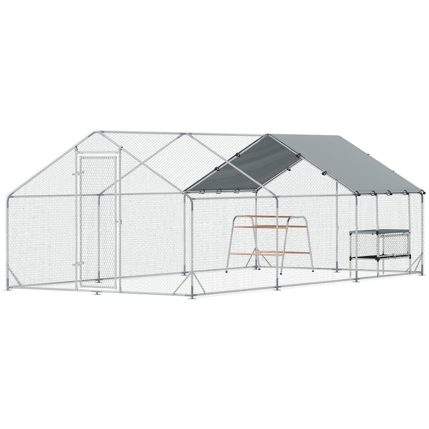 Large Metal Chicken Coop with Nesting Box, 9.8 x 19.7 x 6.4 ft Walk in Chicken Run for Yard with Waterproof Cover, Roosting Bars, for 18-24 Hens, Ducks, Rabbits, Poultries
