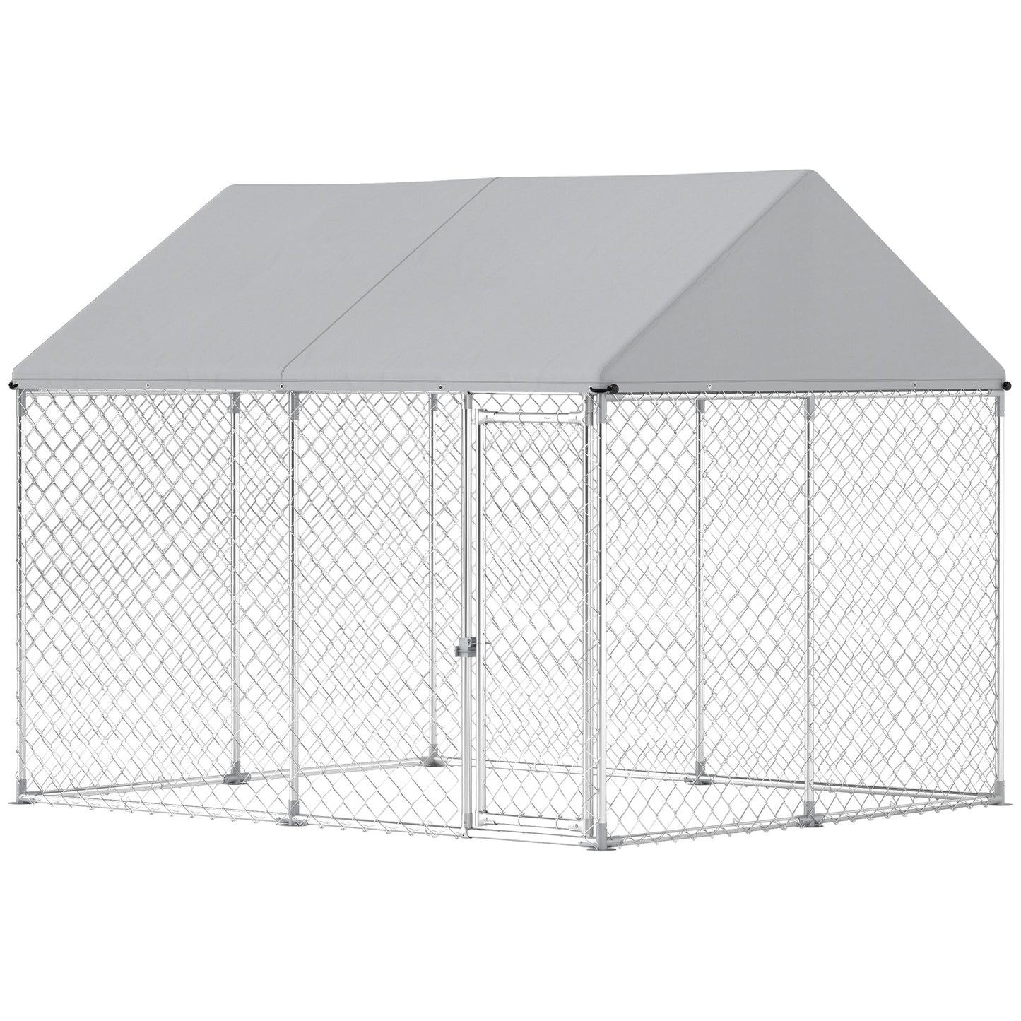 Outdoor Dog Kennel with Roof, Heavy Duty Galvanized Steel Dog Run Chain Link w/ Waterproof UV-Resistant Cover, Safety Lockable Latch System, 9.2' x 7.5' x 7.2'