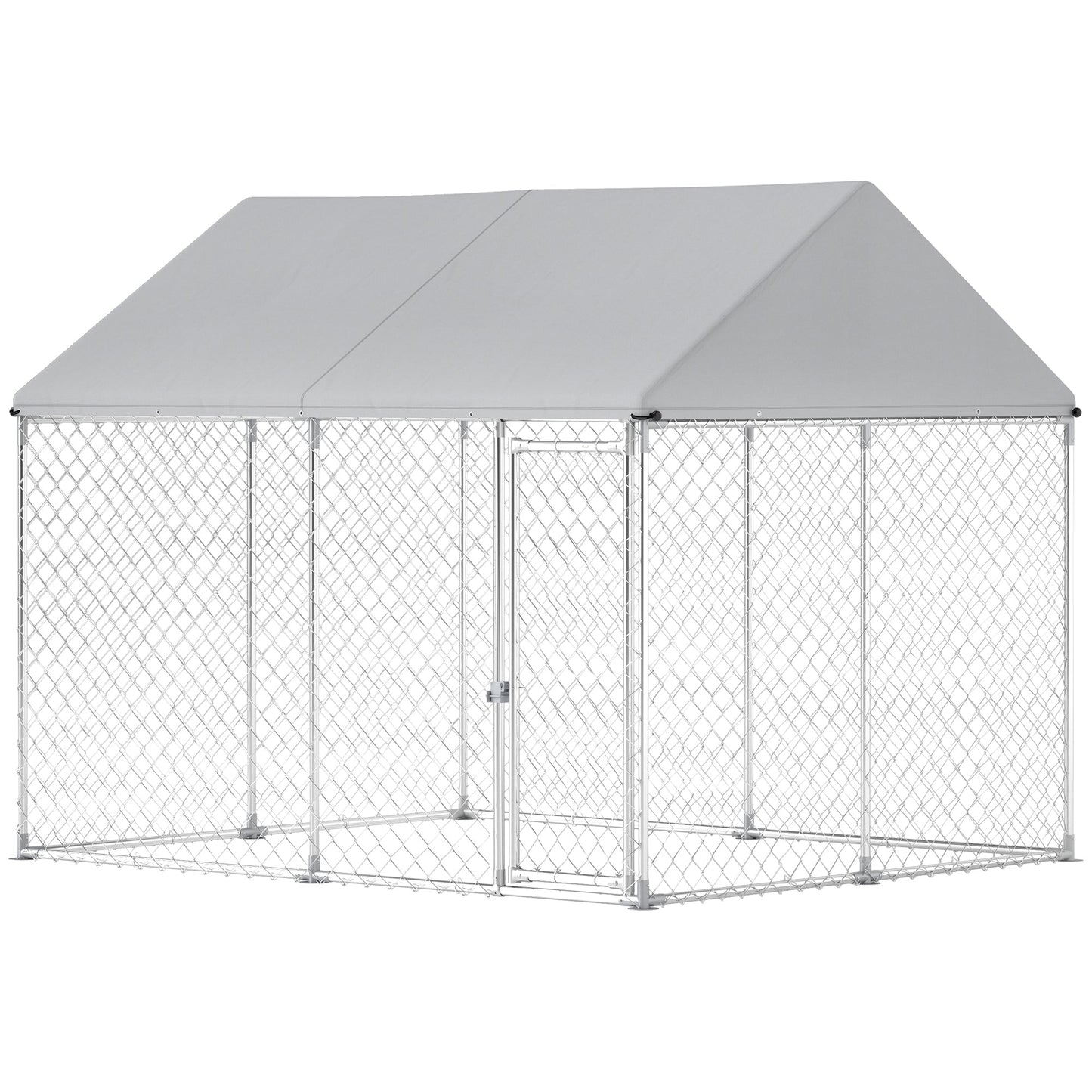 Outdoor Dog Kennel with Roof, Heavy Duty Galvanized Steel Dog Run Chain Link w/ Waterproof UV-Resistant Cover, Safety Lockable Latch System, 9.2' x 7.5' x 7.2'