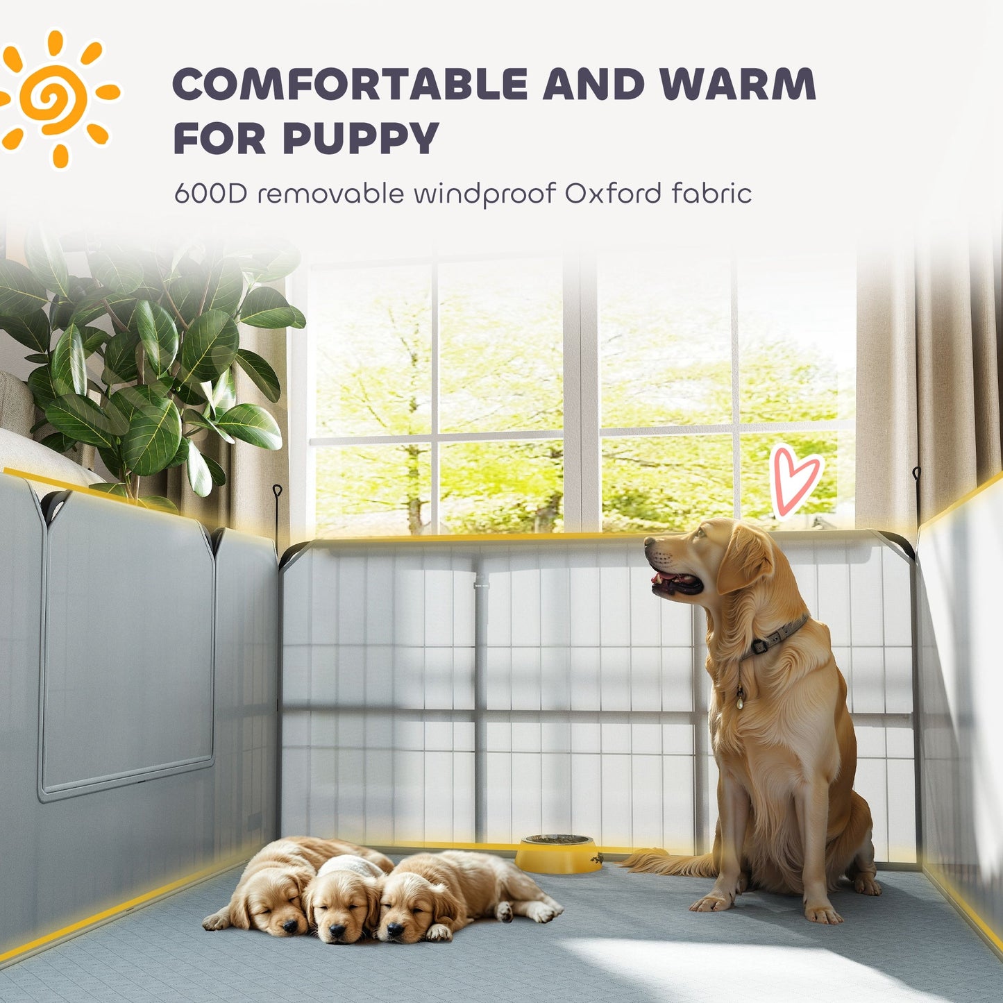 Whelping Box for Dogs and Puppies, 48" x 48" x 23.5", Puppy Playpen with 600D Windproof Oxford Fabric Cloth, Washable Pee Pad, Pet Playpen with Door, for Medium & Large Dogs