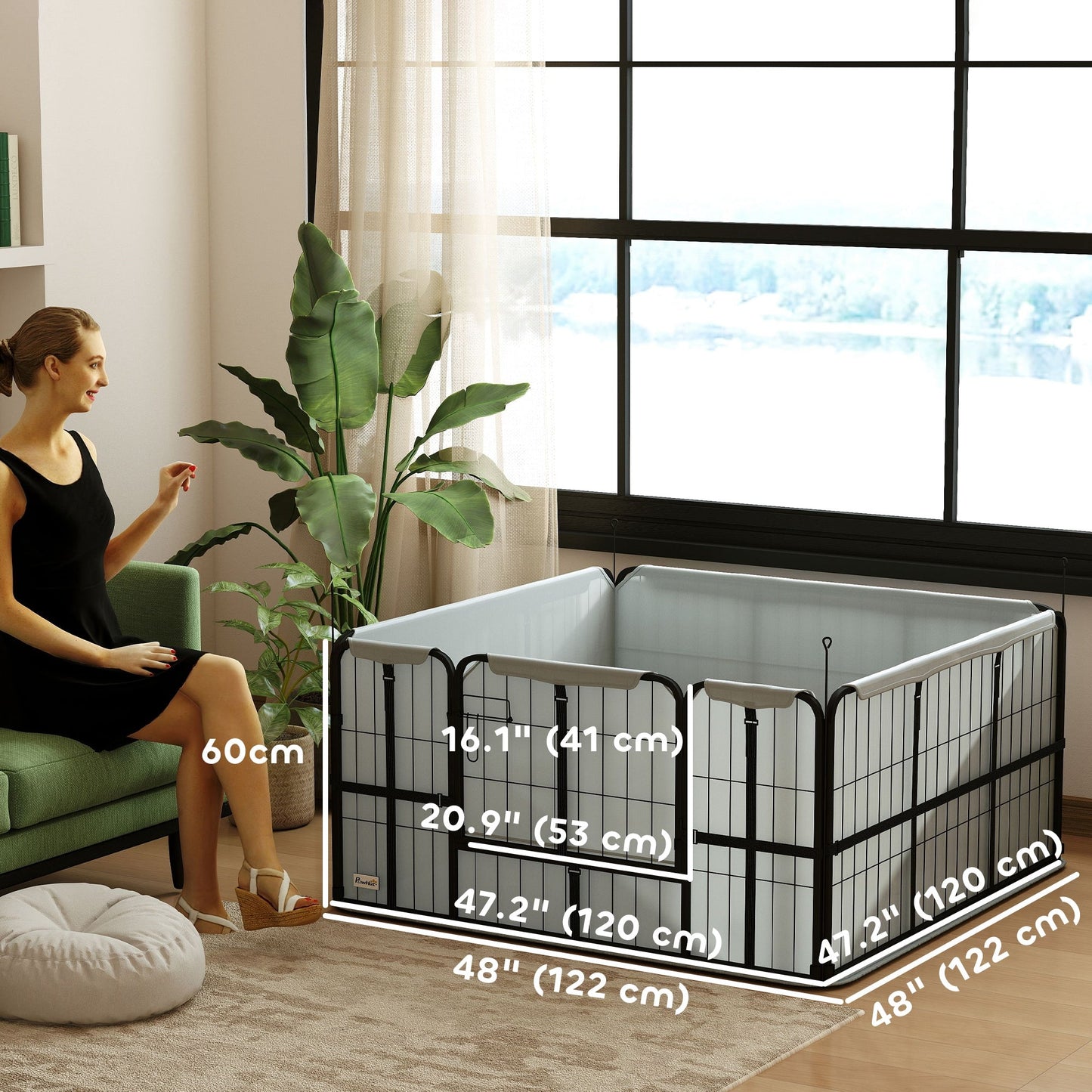 Whelping Box for Dogs and Puppies, 48" x 48" x 23.5", Puppy Playpen with 600D Windproof Oxford Fabric Cloth, Washable Pee Pad, Pet Playpen with Door, for Medium & Large Dogs