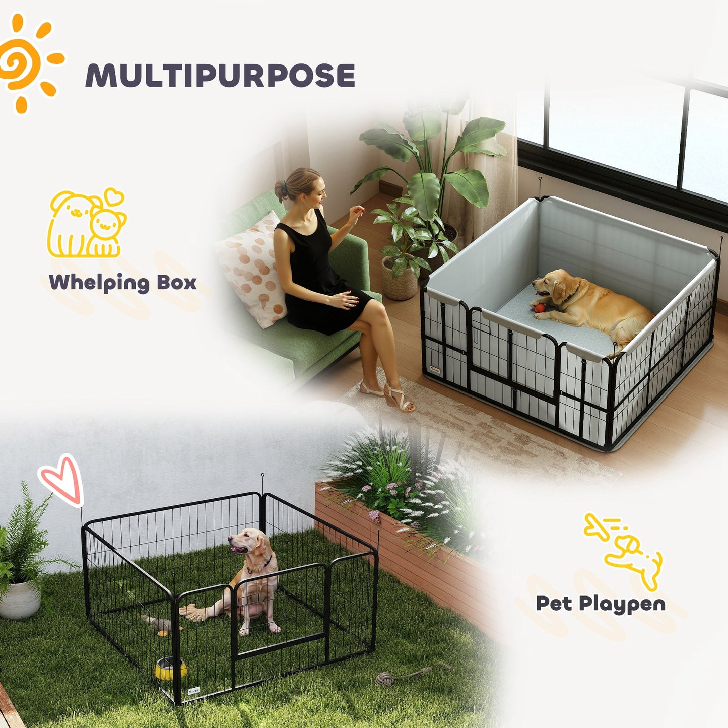 Whelping Box for Dogs and Puppies, 48" x 48" x 23.5", Puppy Playpen with 600D Windproof Oxford Fabric Cloth, Washable Pee Pad, Pet Playpen with Door, for Medium & Large Dogs
