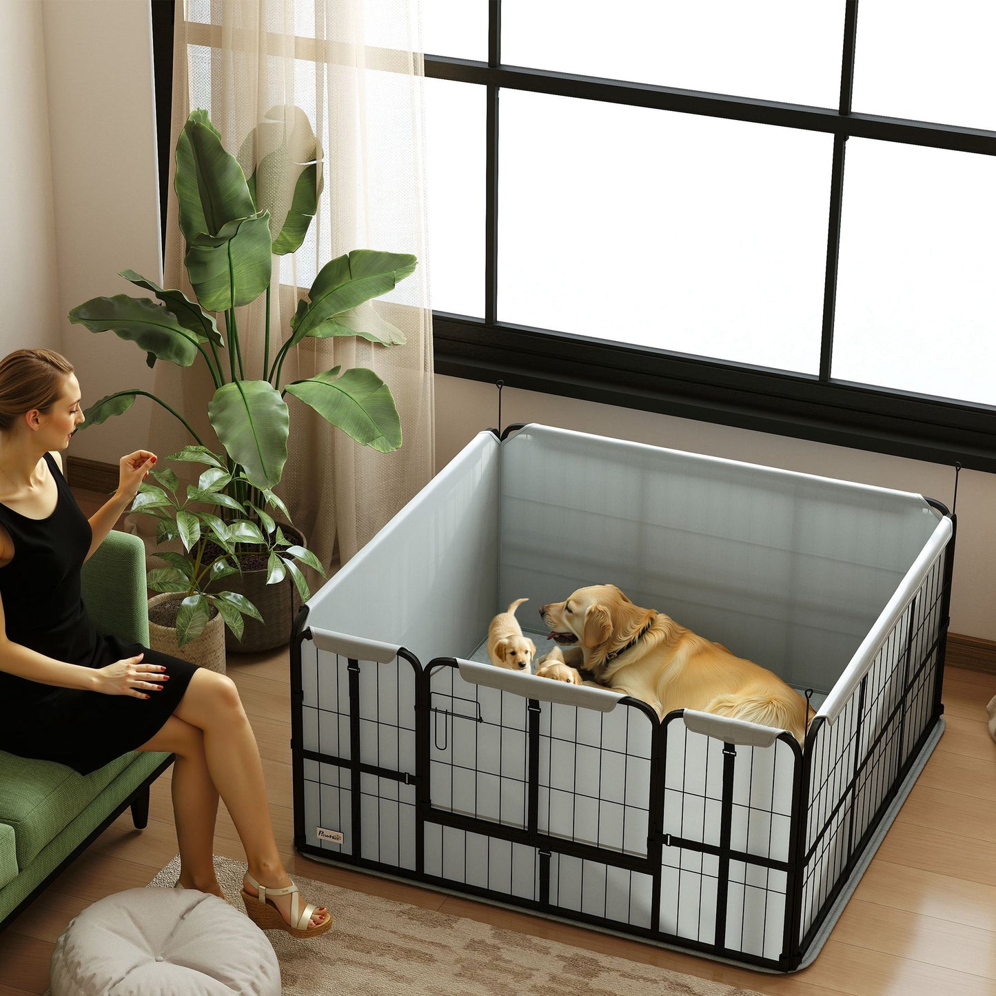 Whelping Box for Dogs and Puppies, 48" x 48" x 23.5", Puppy Playpen with 600D Windproof Oxford Fabric Cloth, Washable Pee Pad, Pet Playpen with Door, for Medium & Large Dogs