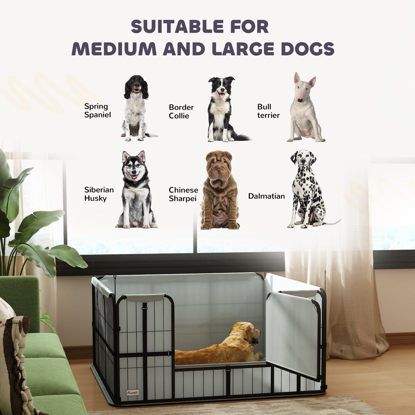 Whelping Box for Dogs and Puppies, 48" x 48" x 23.5", Puppy Playpen with 600D Windproof Oxford Fabric Cloth, Washable Pee Pad, Pet Playpen with Door, for Medium & Large Dogs