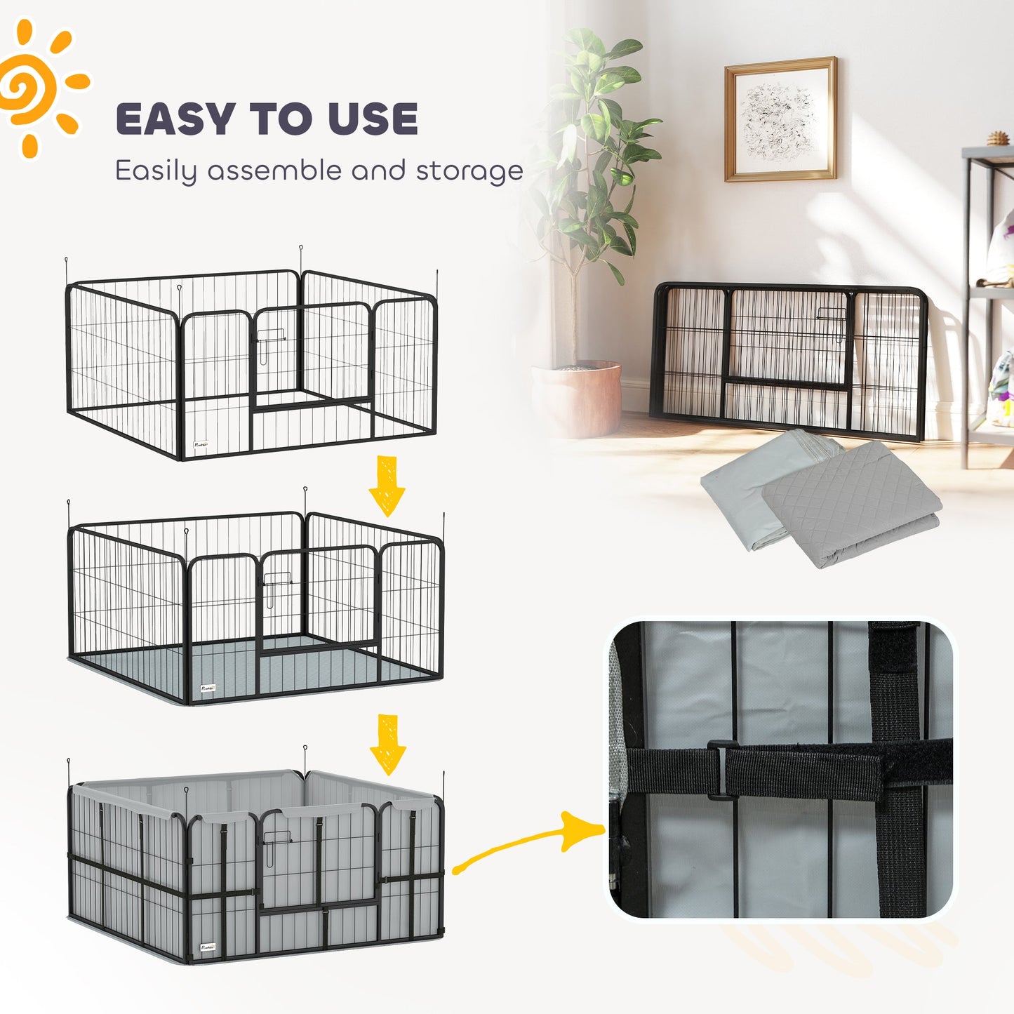 Whelping Box for Dogs and Puppies, 48" x 48" x 23.5", Puppy Playpen with 600D Windproof Oxford Fabric Cloth, Washable Pee Pad, Pet Playpen with Door, for Medium & Large Dogs