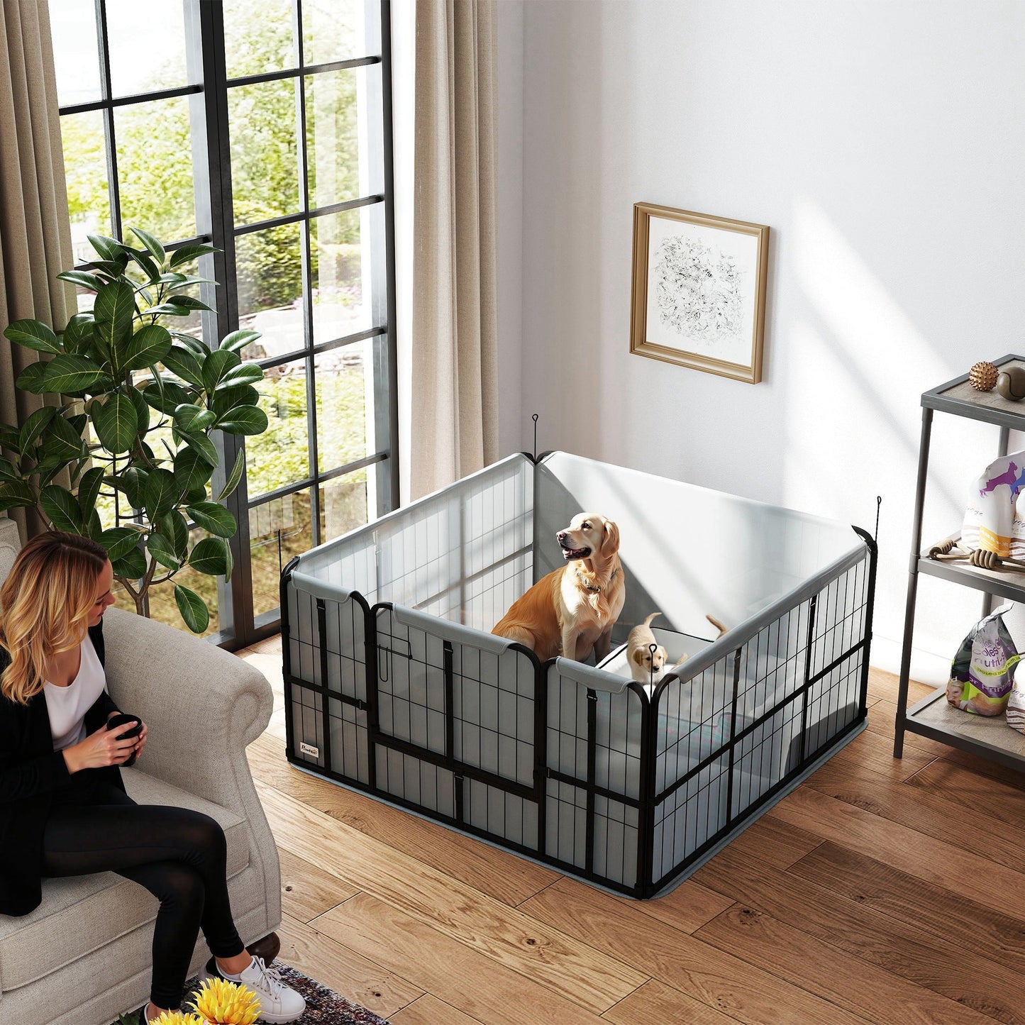 Whelping Box for Dogs and Puppies, 48" x 48" x 23.5", Puppy Playpen with 600D Windproof Oxford Fabric Cloth, Washable Pee Pad, Pet Playpen with Door, for Medium & Large Dogs