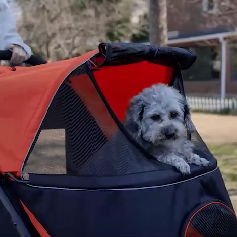 Pet Stroller with Storage Bags, Shock Absorber & One-Click Fold for Large/Medium Dogs, Red