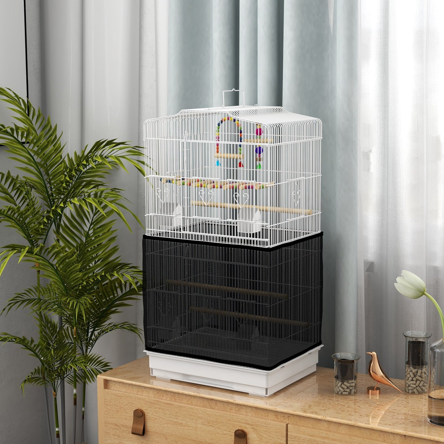 36" Bird Cage for Finches, Canaries Budgies, Parrot Cage with Accessories, Handle, Mesh Cover, Tray, White