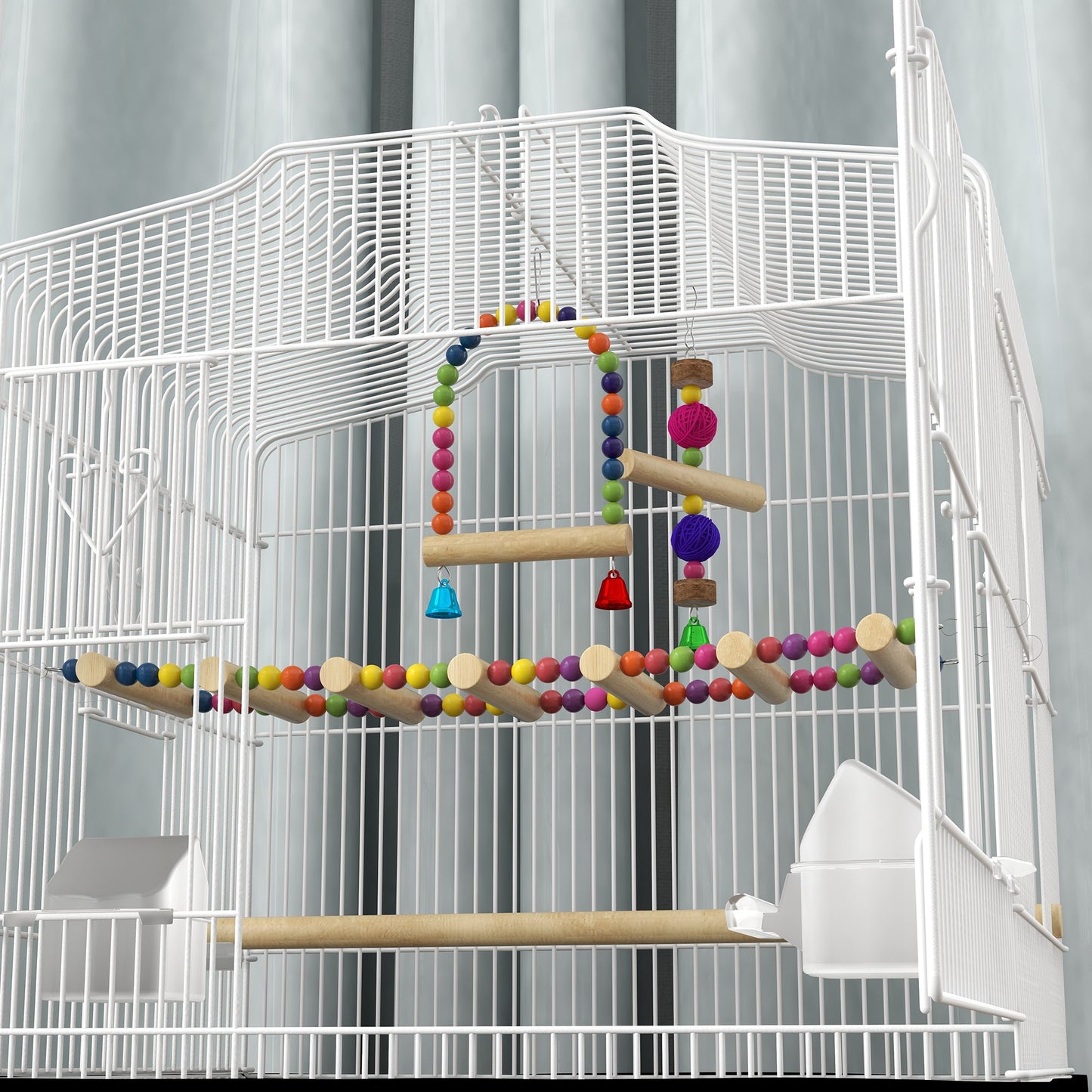 36" Bird Cage for Finches, Canaries Budgies, Parrot Cage with Accessories, Handle, Mesh Cover, Tray, White