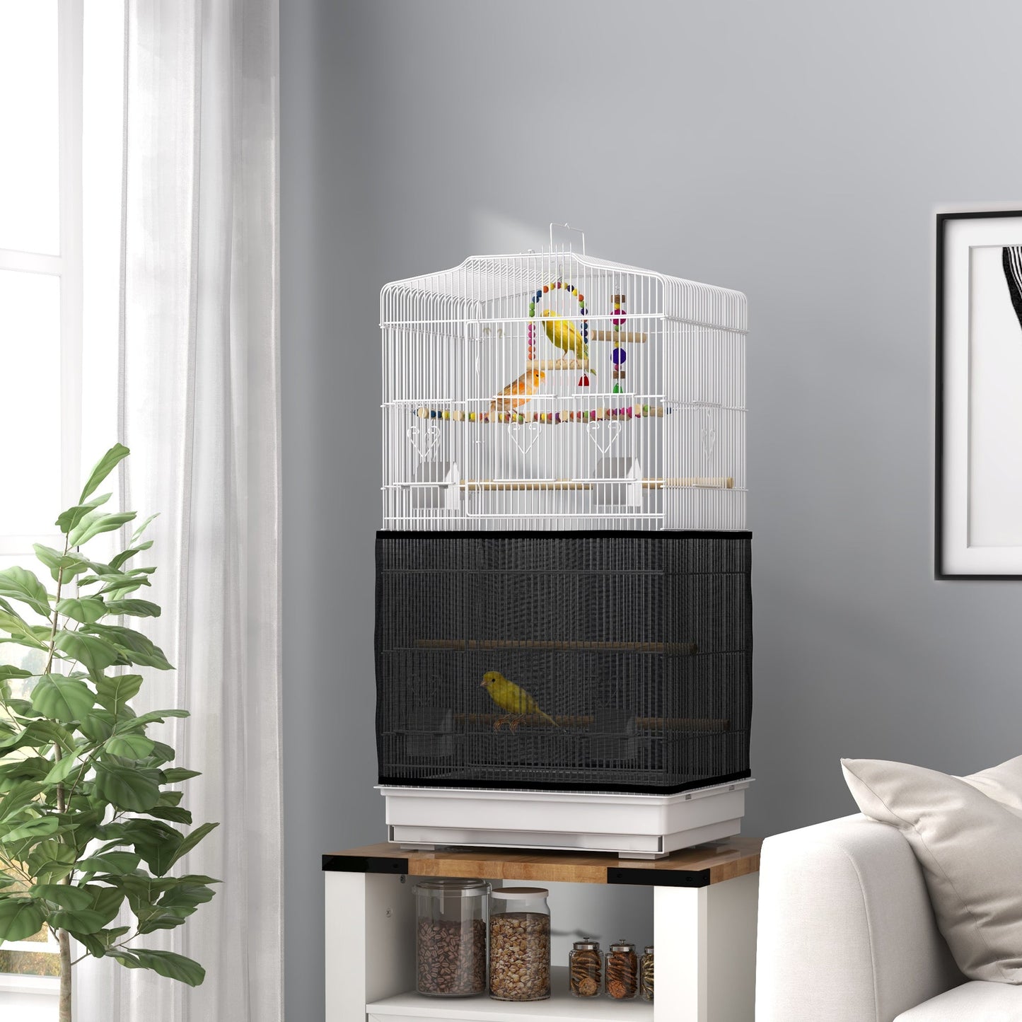 36" Bird Cage for Finches, Canaries Budgies, Parrot Cage with Accessories, Handle, Mesh Cover, Tray, White