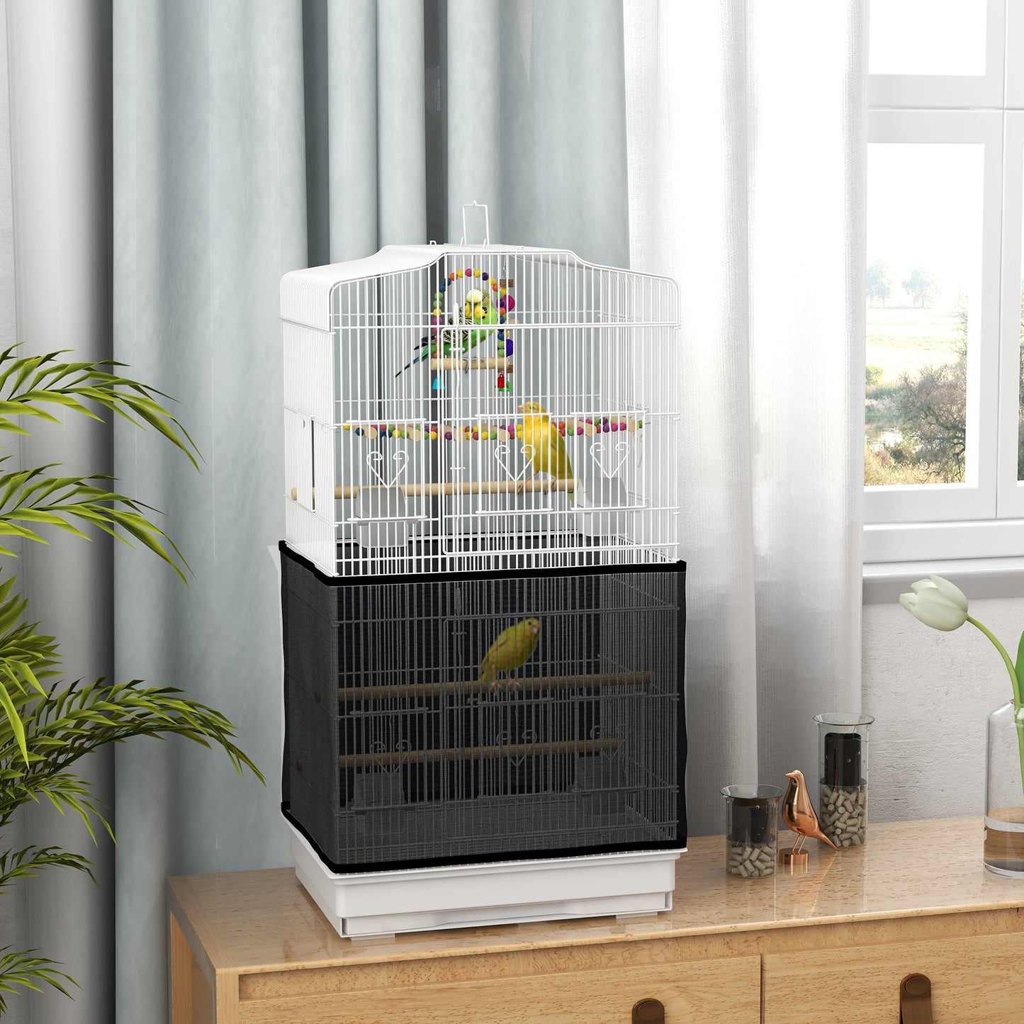36" Bird Cage for Finches, Canaries Budgies, Parrot Cage with Accessories, Handle, Mesh Cover, Tray, White