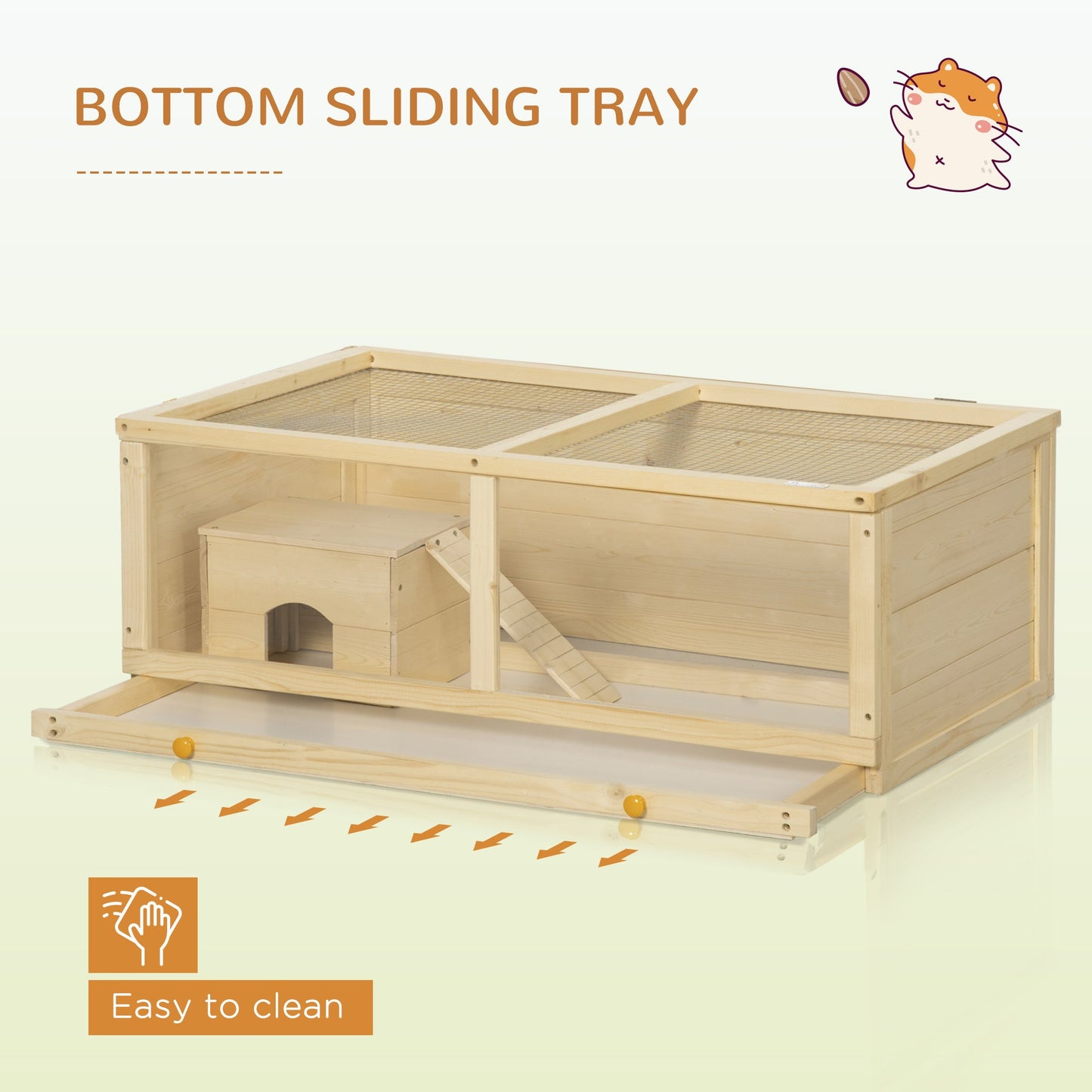 Wooden Hamster Cage, Small Animals Kit Hutch, Exercise Play House for Dwarf Hamsters, Gerbils, Chinchillas, Guinea Pigs, Bunnies, with Sliding Tray, Natural Wood