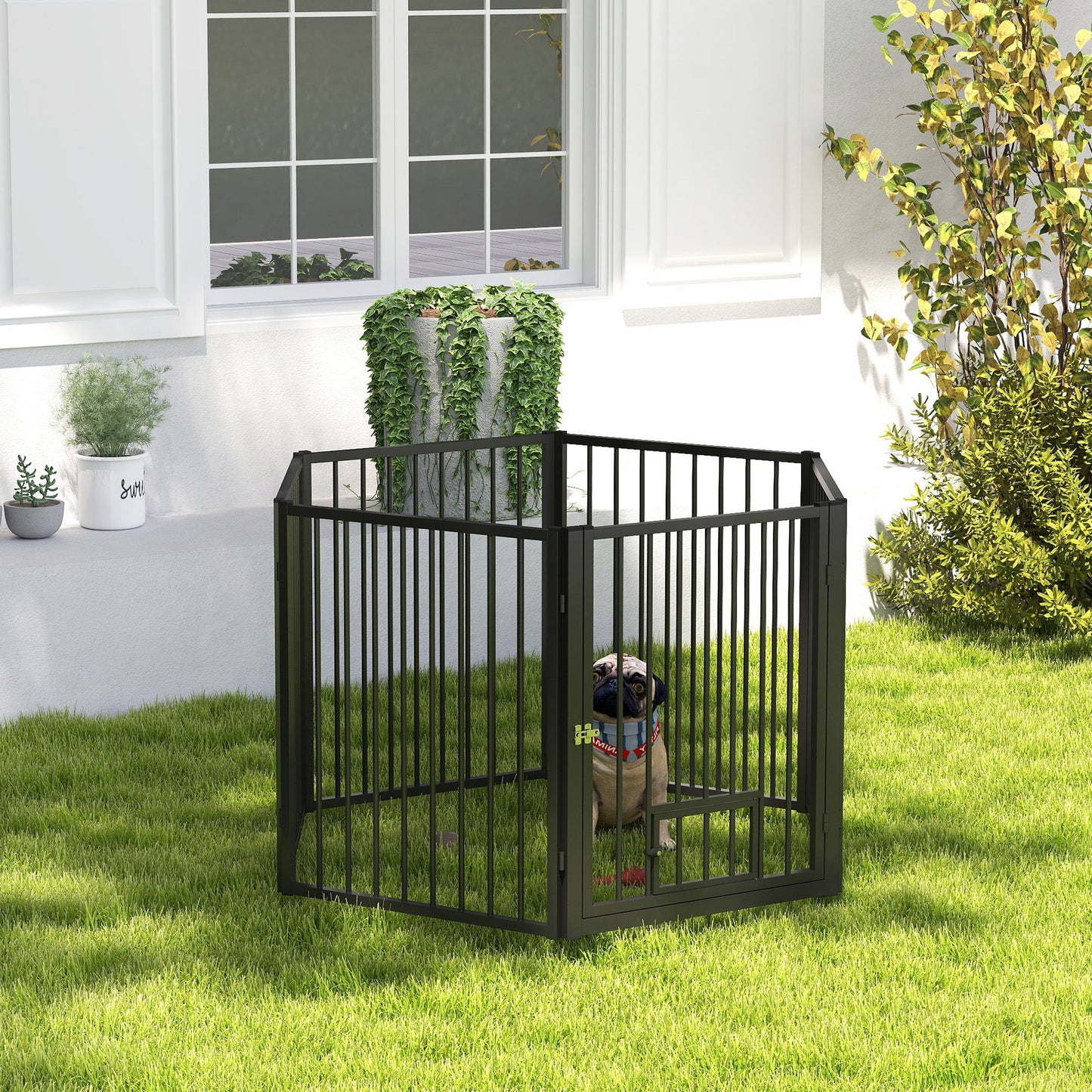 Dog Playpen, 30"H Pet Playpen, 6 Panels Puppy Exercise Pen Heavy Duty with Dog Gate & Cat Door, Indoor Outdoor Foldable Portable Dog Fence for Small & Medium Dogs