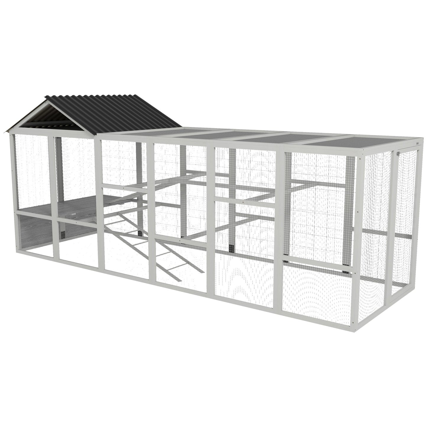 Outdoor Wooden Chicken Coop with Run, Ramps, Perches, Storage, Backyard Hen House with Combinable Design for 6 - 10 Chickens, 142" x 48" x 61", Grey