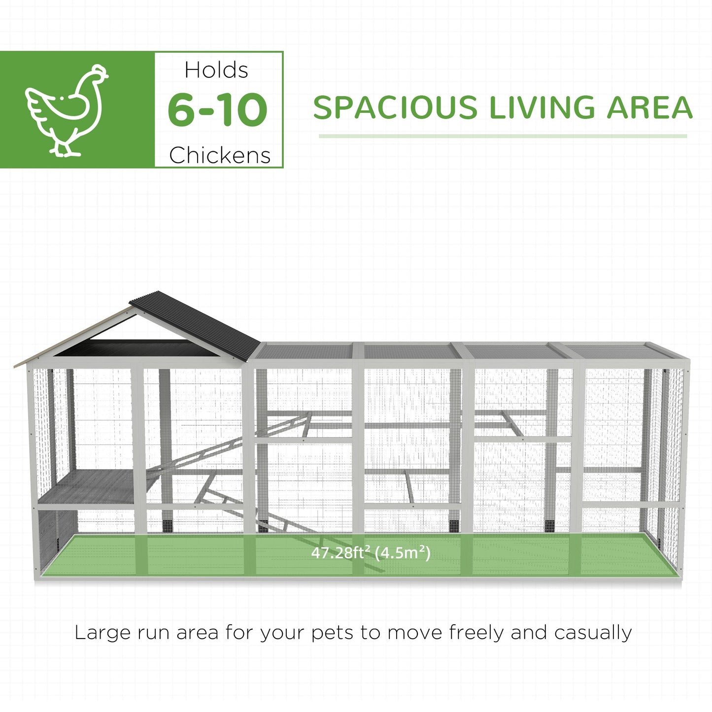 Outdoor Wooden Chicken Coop with Run, Ramps, Perches, Storage, Backyard Hen House with Combinable Design for 6 - 10 Chickens, 142" x 48" x 61", Grey