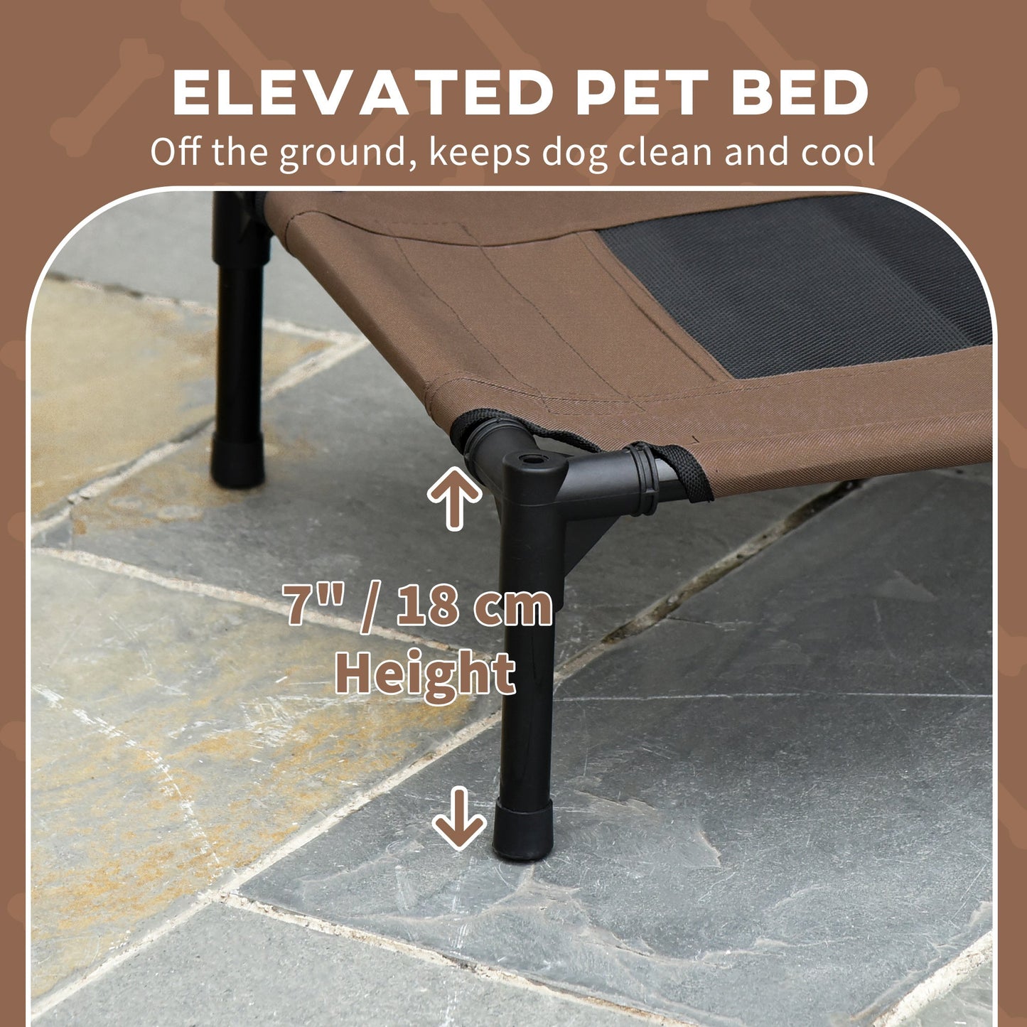 Elevated Dog Bed with Canopy, Portable Raised Dog Cot for S Sized Dogs, Indoor & Outdoor, 25" x 18" x 24", Coffee