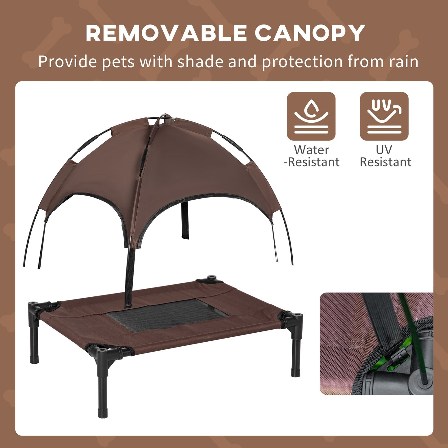 Elevated Dog Bed with Canopy, Portable Raised Dog Cot for S Sized Dogs, Indoor & Outdoor, 25" x 18" x 24", Coffee