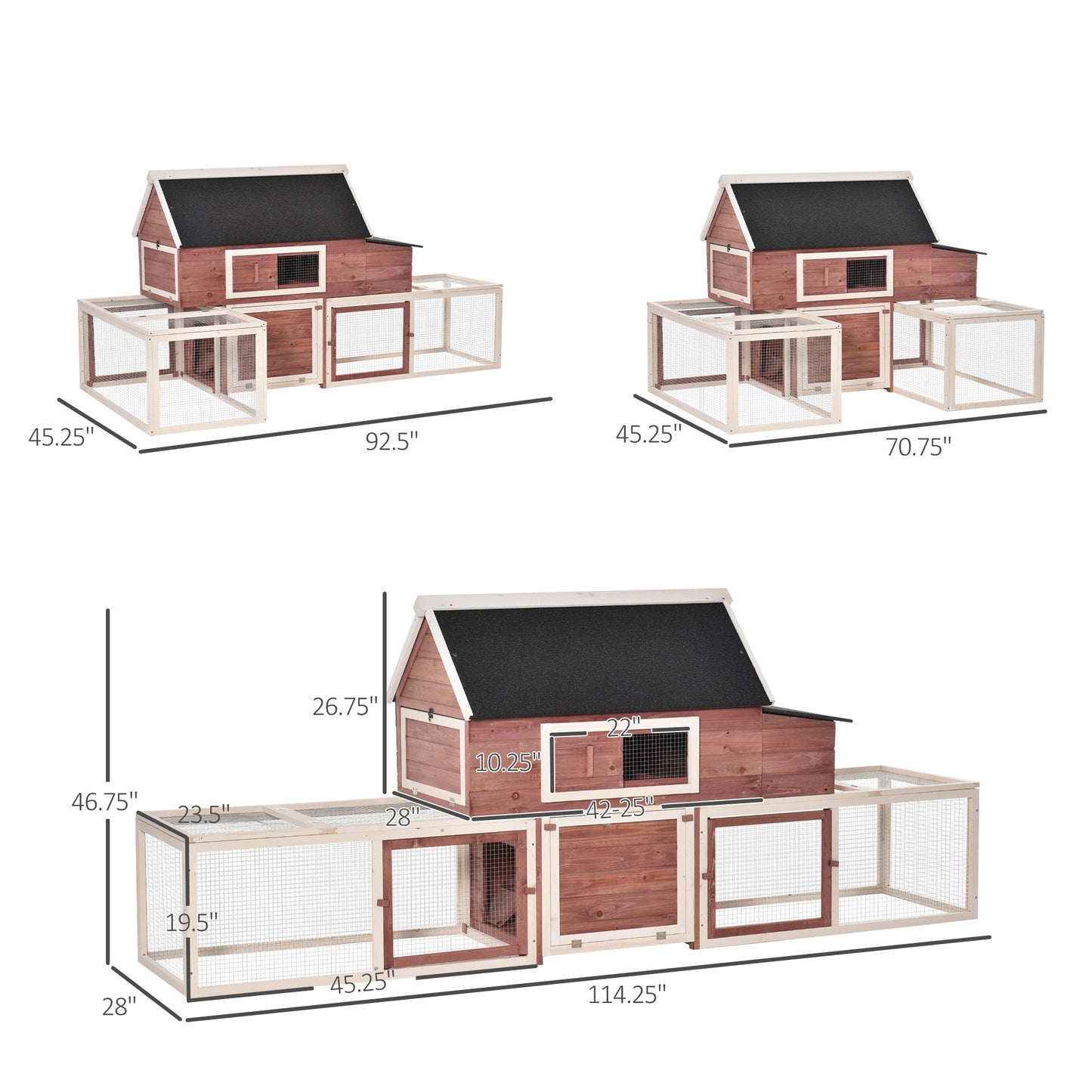114" Chicken Coop Modern Living Hen House DIY 3 Shape Rabbit Hutch 2-tier Poultry Cage Pen Outdoor Backyard Customization Runs