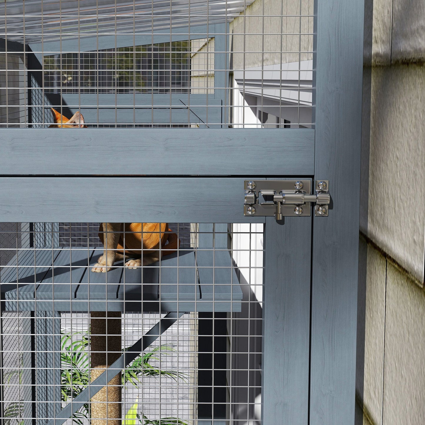 Catio Outdoor Cat Enclosure, Cat Window Box for 2-3 Cats with 2 Jumping Platforms & Scratching Post, Expendable Secure Window Perch House for Large Indoor Cats, Grey