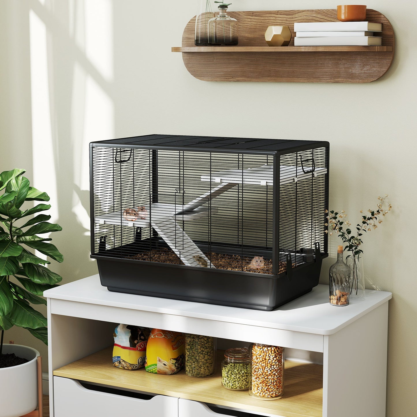 3-Tier Hamster Cage, Guinea Pig Cage, Pet Chinchillas Play House Indoor with Accessories Food Dish Water Bottle, Ramps, 31.5"x19"x 23", Black