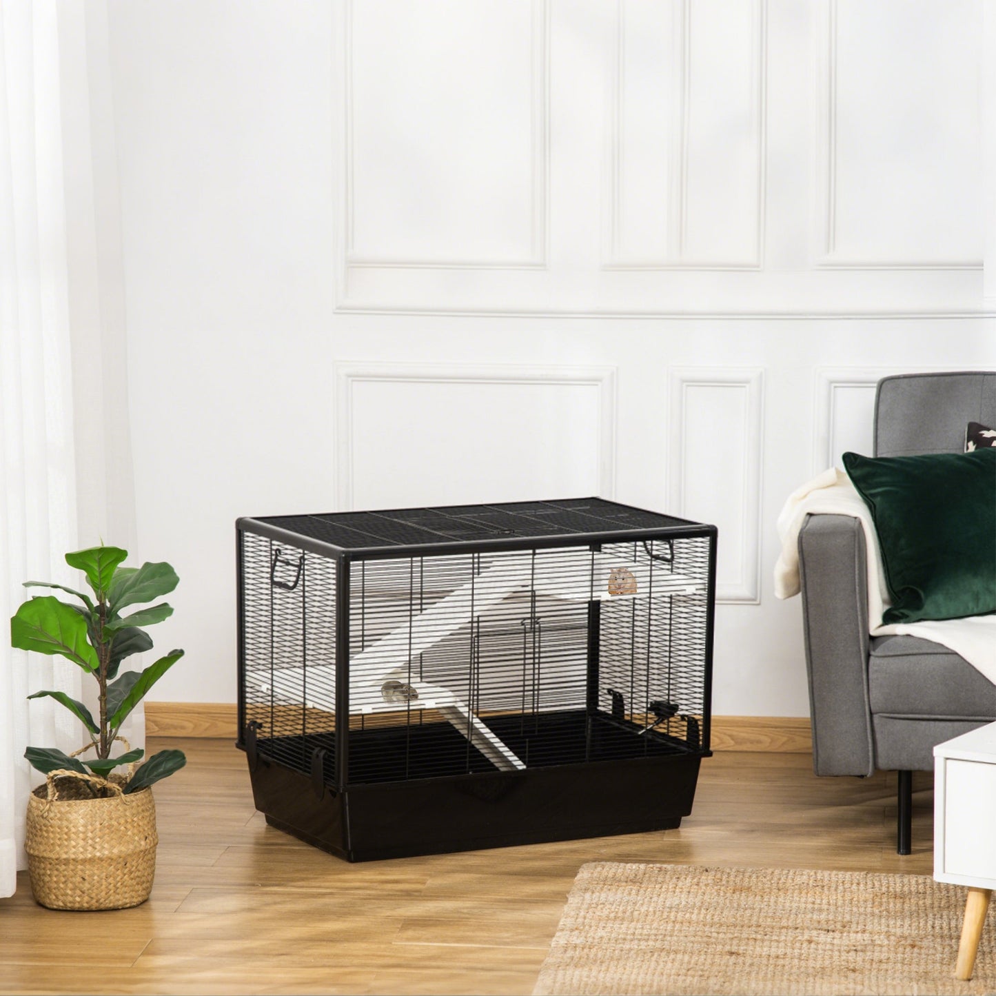 3-Tier Hamster Cage, Guinea Pig Cage, Pet Chinchillas Play House Indoor with Accessories Food Dish Water Bottle, Ramps, 31.5"x19"x 23", Black