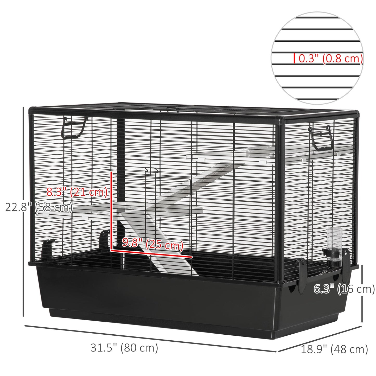 3-Tier Hamster Cage, Guinea Pig Cage, Pet Chinchillas Play House Indoor with Accessories Food Dish Water Bottle, Ramps, 31.5"x19"x 23", Black