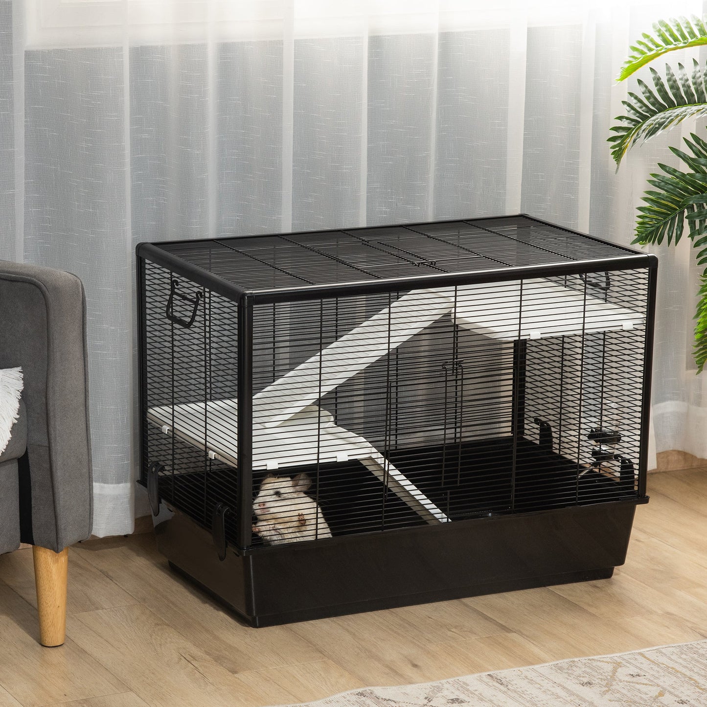 3-Tier Hamster Cage, Guinea Pig Cage, Pet Chinchillas Play House Indoor with Accessories Food Dish Water Bottle, Ramps, 31.5"x19"x 23", Black