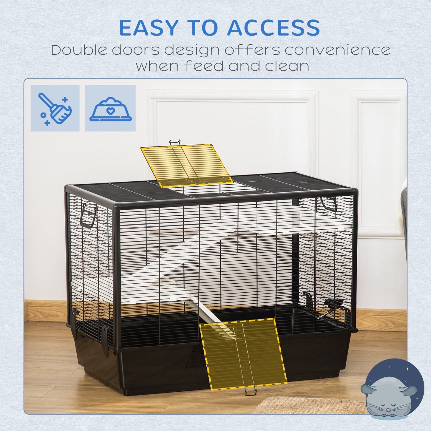 3-Tier Hamster Cage, Guinea Pig Cage, Pet Chinchillas Play House Indoor with Accessories Food Dish Water Bottle, Ramps, 31.5"x19"x 23", Black