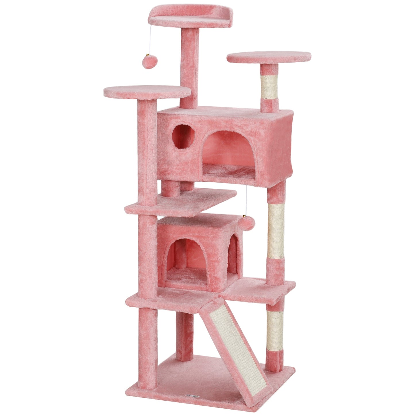 54" Cat Tree, Cat Tower for Indoor Cats with Scratching Posts, Cat Condos, Bed, Platforms, Ramp, Toy Ball, Cat Activity Center, Pink