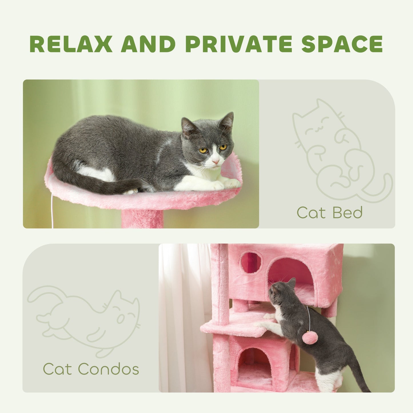54" Cat Tree, Cat Tower for Indoor Cats with Scratching Posts, Cat Condos, Bed, Platforms, Ramp, Toy Ball, Cat Activity Center, Pink