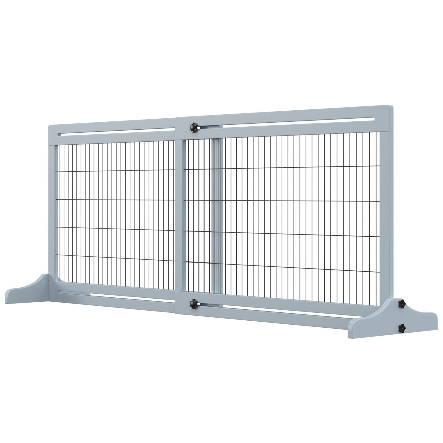 Free Standing Pet Gate, Wooden Foldable Dog Gate with 41"-72" Adjustable Length, Support Feet, Pet Barrier for Small Medium Dogs, for Stairway, Doorway, Hallway, Grey