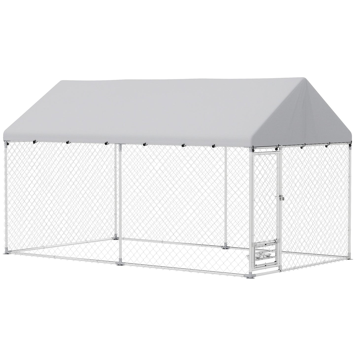 Outdoor Dog Kennel with Roof, Heavy Duty Dog Run Outdoor Fence Cage with Adjustable & Rotating Bowls, Waterproof UV-Resistant Cover, Secure Lock, 13.1' x 7.5' x 7.5'
