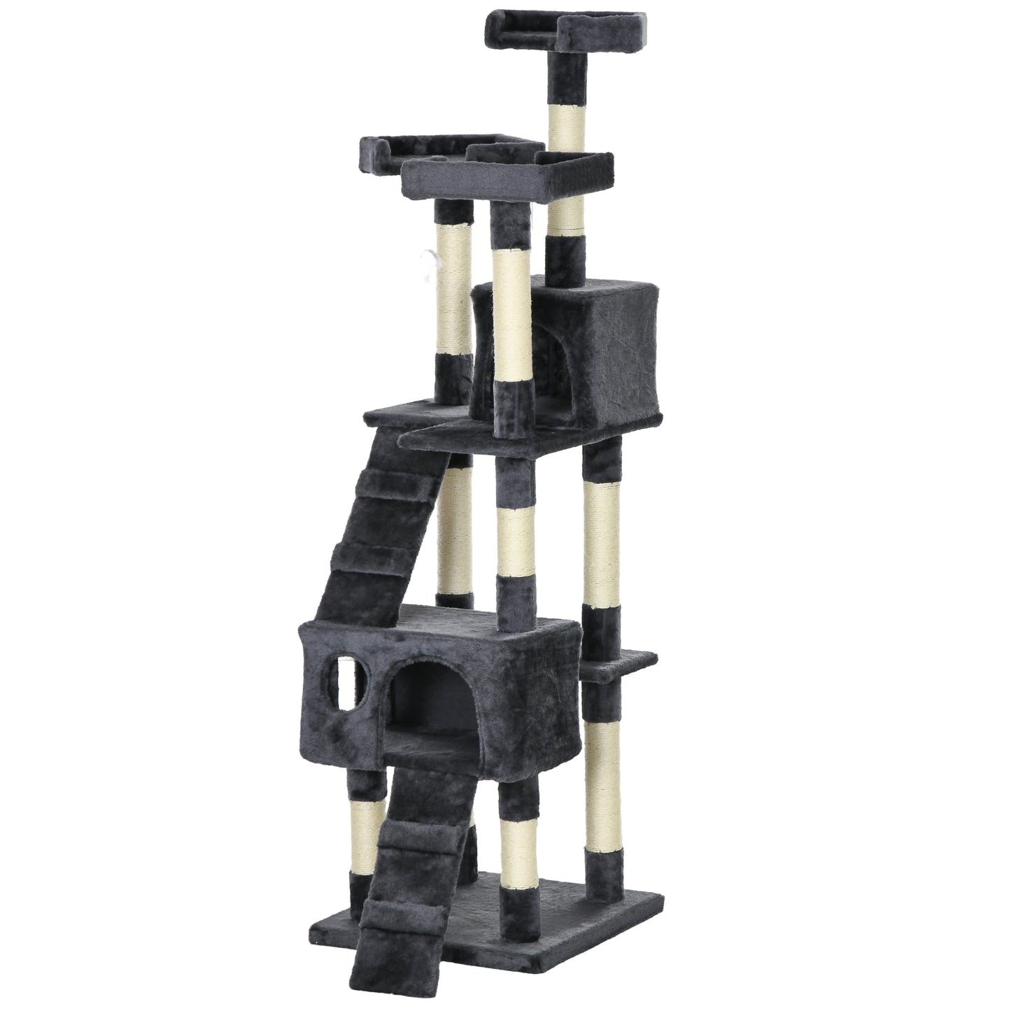 68 inches Cat Tree, Multi-Level Large Cat Tower Condo with Scratching Posts, Perches, Cat Houses, Dangling Toy, Charcoal Grey