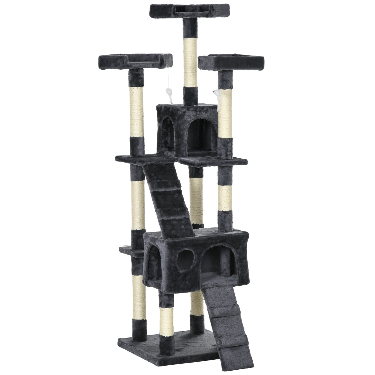 68 inches Cat Tree, Multi-Level Large Cat Tower Condo with Scratching Posts, Perches, Cat Houses, Dangling Toy, Charcoal Grey