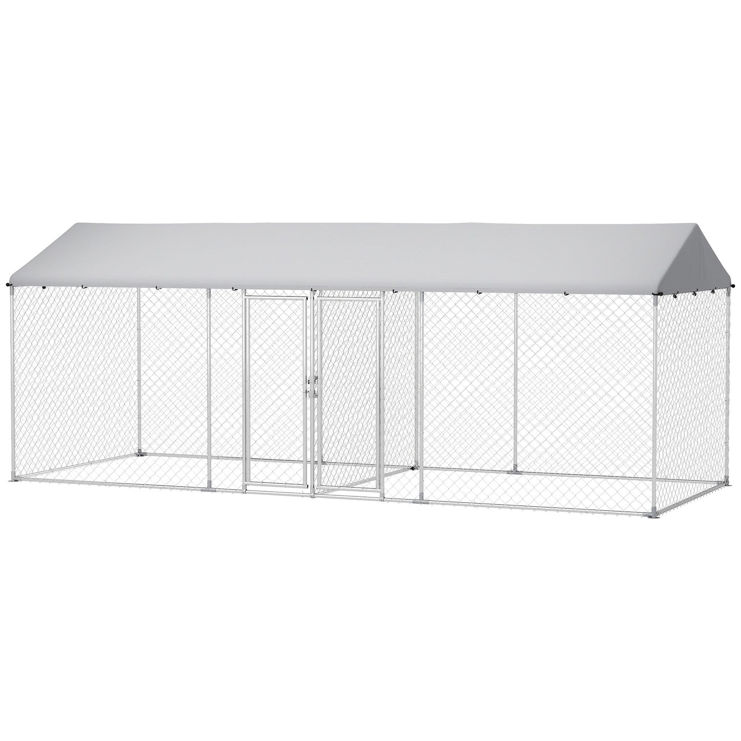Outdoor Dog Kennel with Two Rooms, Heavy Duty Dog Run Outdoor Fence Cage with Waterproof UV-Resistant Cover, Escape-Proof Lock, 19.7' x 7.5' x 7.5'