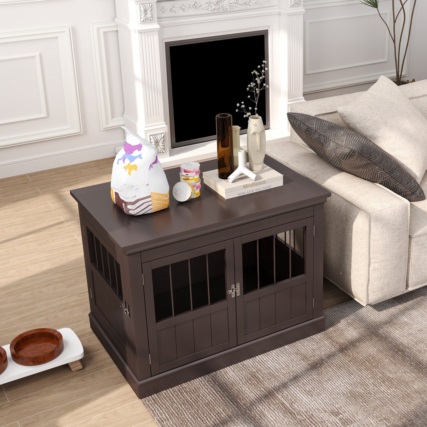 Dog Crate Furniture, 31" Dog Kennel Side End Table with Three Doors, Indoor Dog Cage for Small Dogs, Coffee
