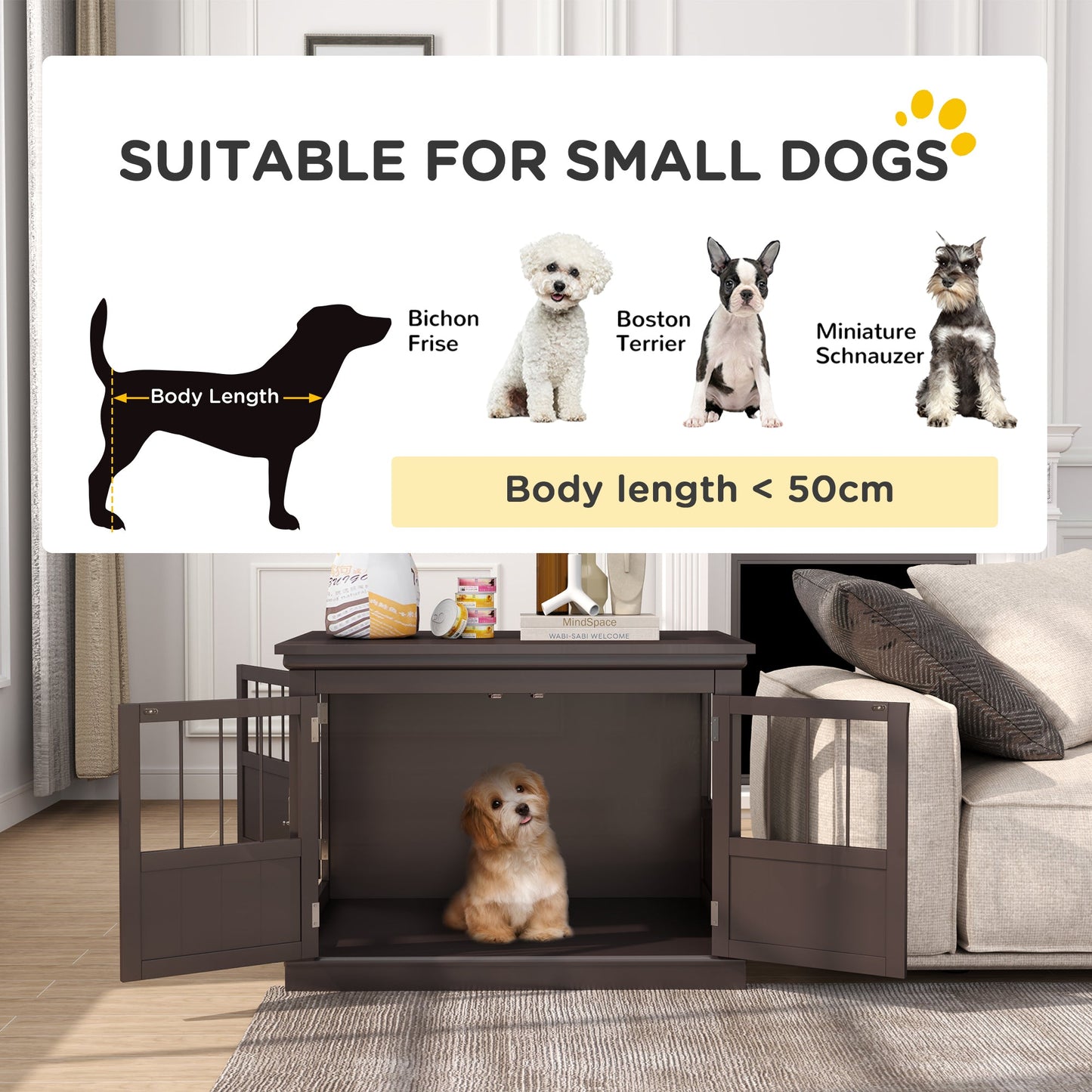 Dog Crate Furniture, 31" Dog Kennel Side End Table with Three Doors, Indoor Dog Cage for Small Dogs, Coffee