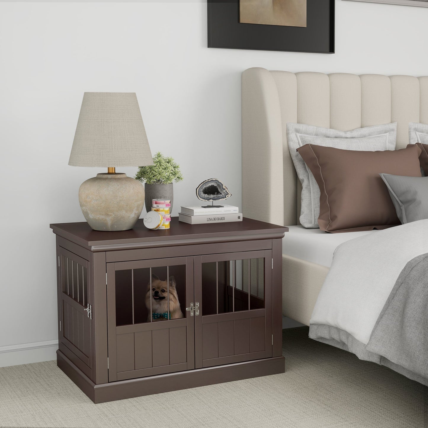 Dog Crate Furniture, 31" Dog Kennel Side End Table with Three Doors, Indoor Dog Cage for Small Dogs, Coffee