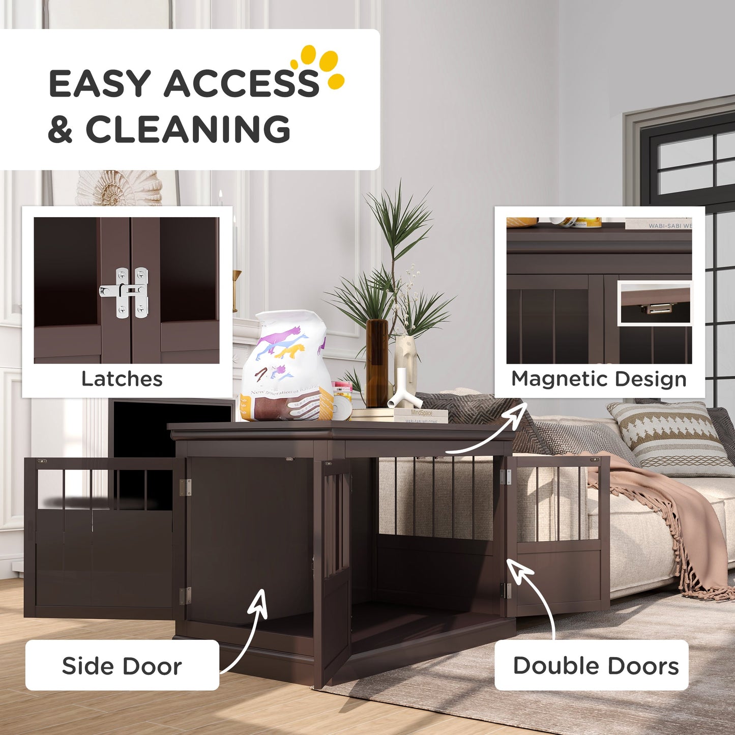 Dog Crate Furniture, 31" Dog Kennel Side End Table with Three Doors, Indoor Dog Cage for Small Dogs, Coffee