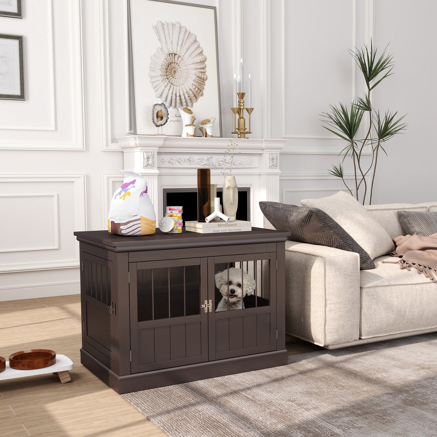 Dog Crate Furniture, 31" Dog Kennel Side End Table with Three Doors, Indoor Dog Cage for Small Dogs, Coffee