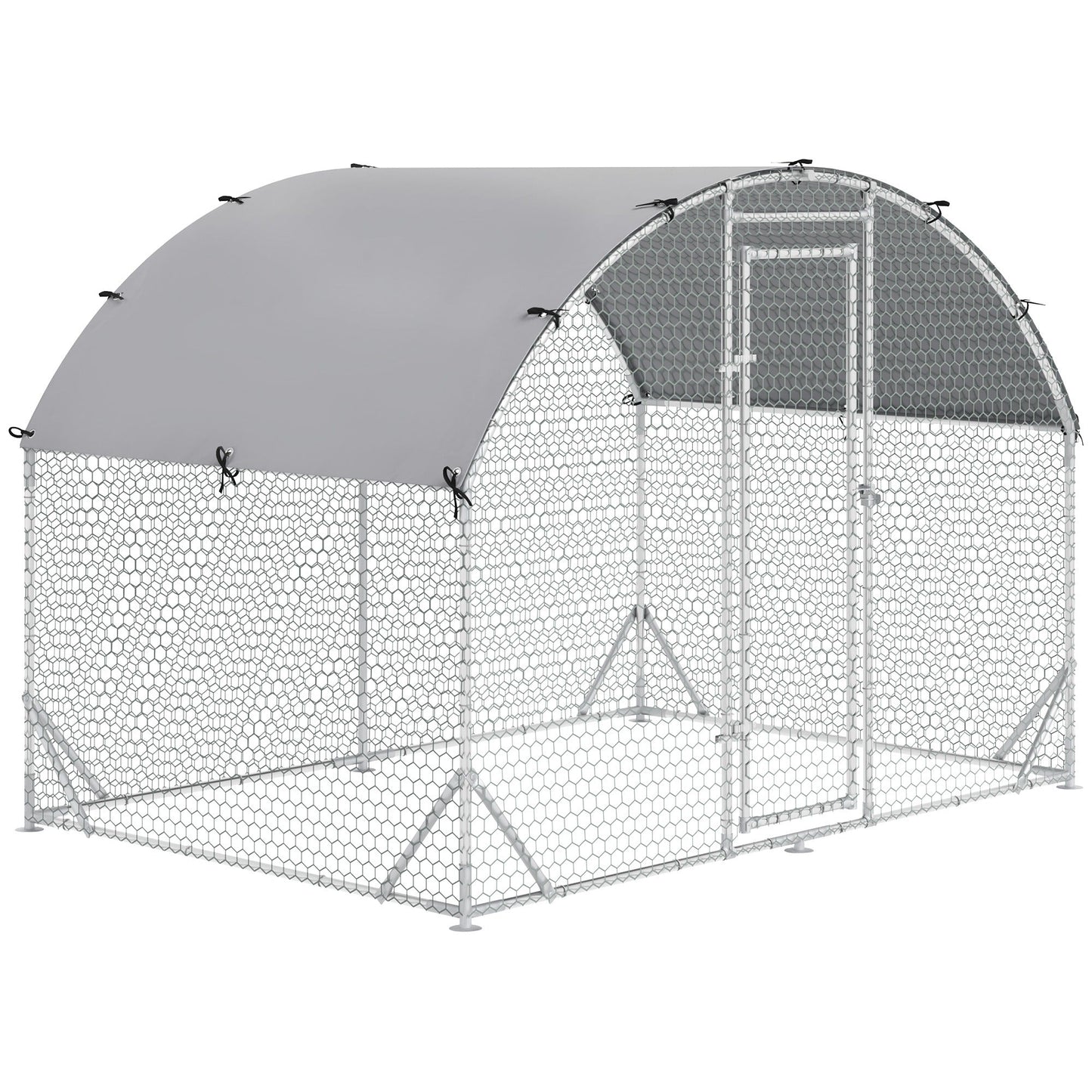 Galvanized Large Metal Chicken Coop Cage Walk-in Enclosure Poultry Hen Run House Playpen Rabbit Hutch with Cover for Outdoor Backyard 9.2' x 6.2' x 6.5' Silver